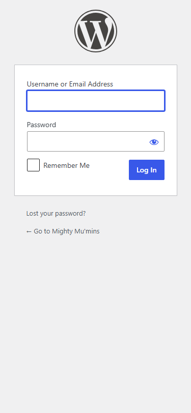 Mobile administrative login page