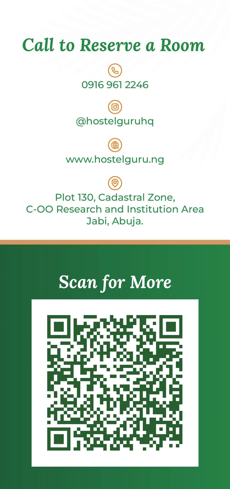 Brochure back cover detailing contact details