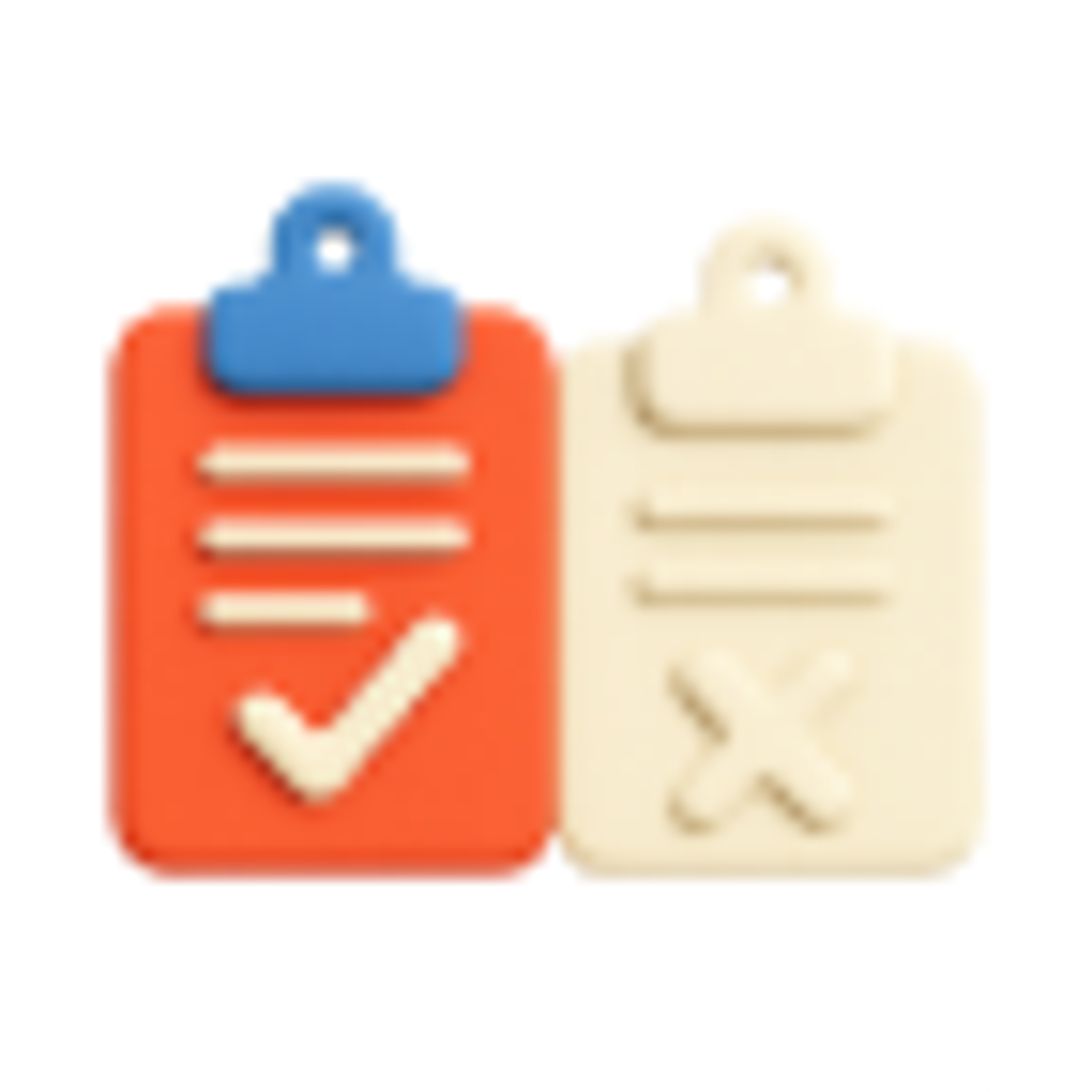 A clipboard with a check and a clipboard with an x
