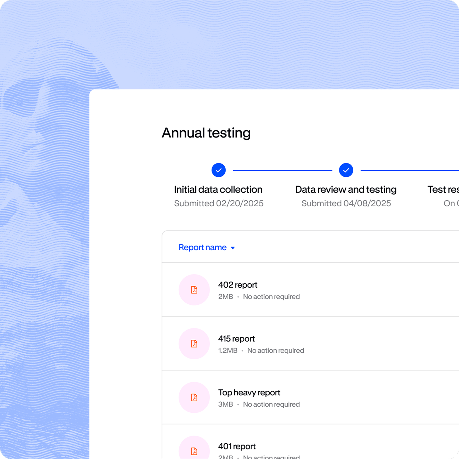 annual testing progress checker in portal
