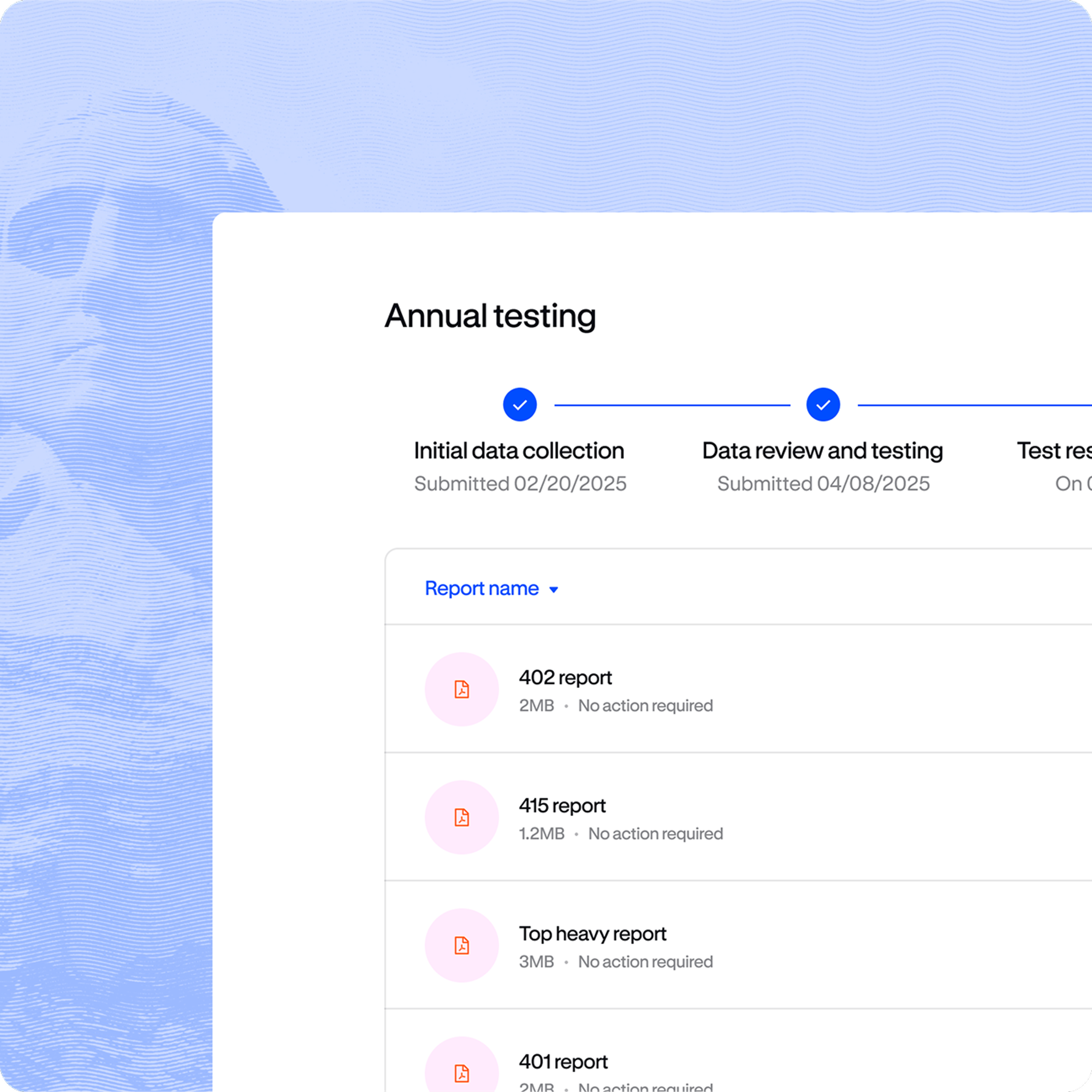 annual testing progress checker in portal