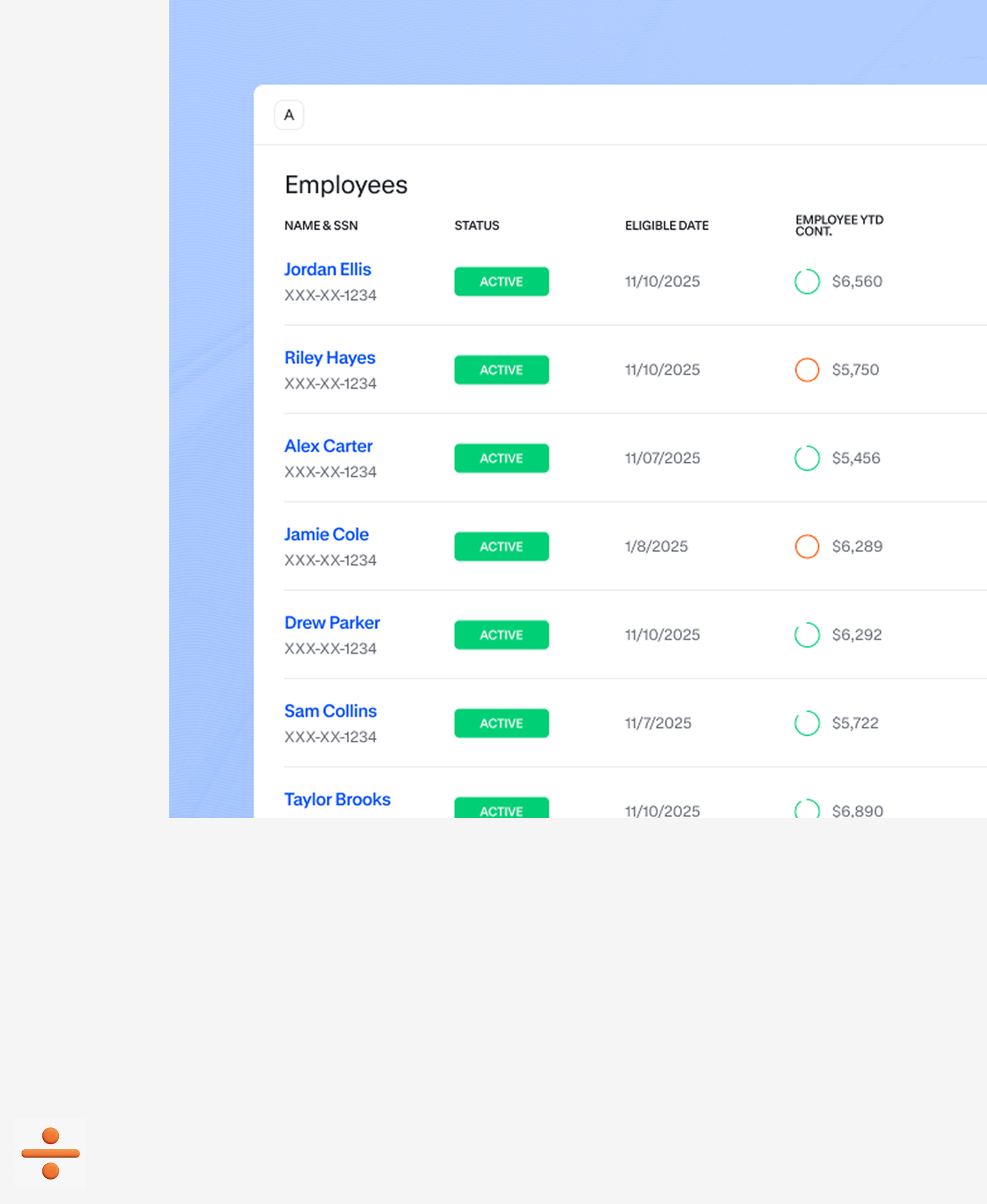 Screen with an employee list showing their status and plan dates.