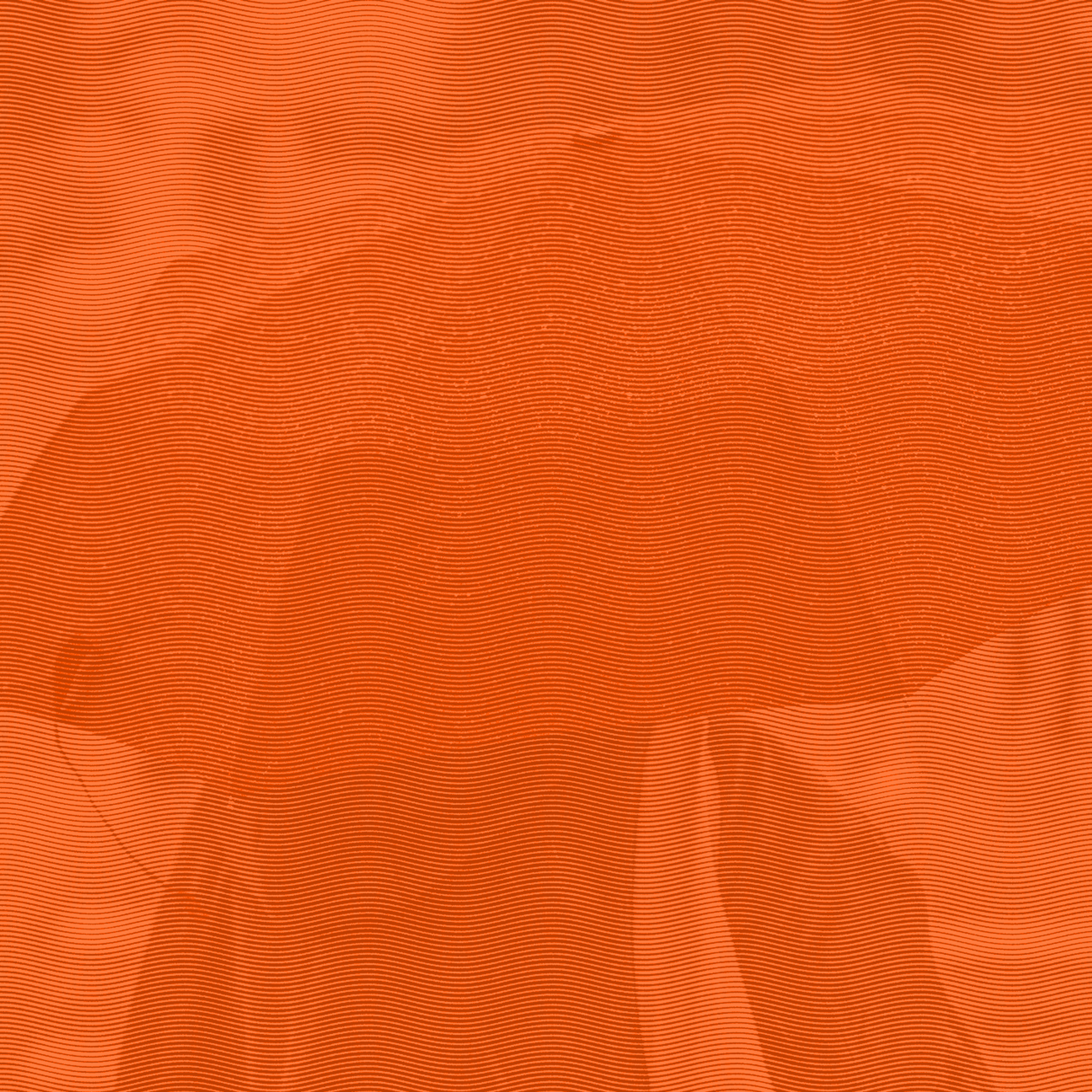 Orange background with thin, wavy horizontal lines creating a textured pattern. Subtle shadowy shapes appear underneath the lines, adding depth to the abstract design.