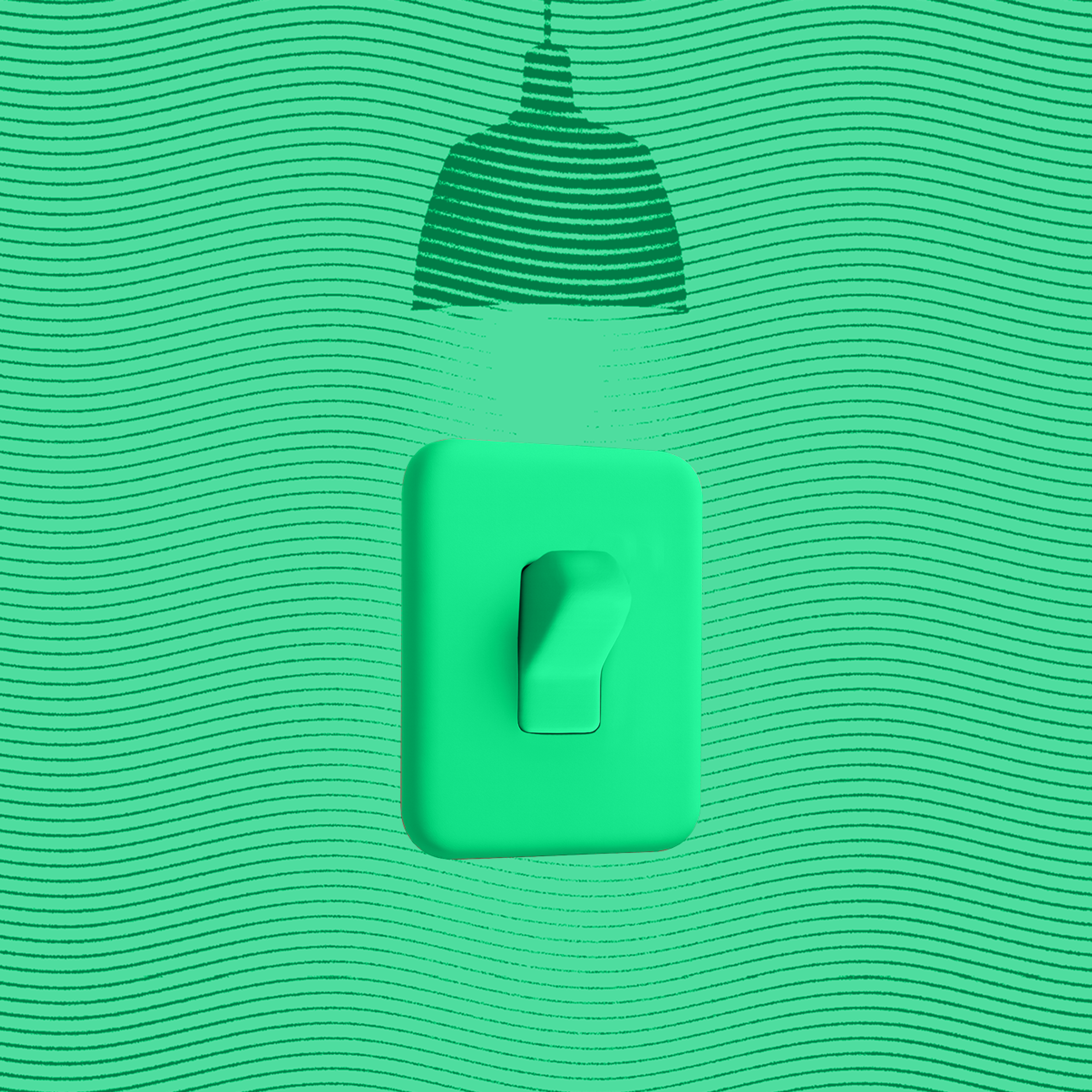 Light switch under overhead lighting with green background