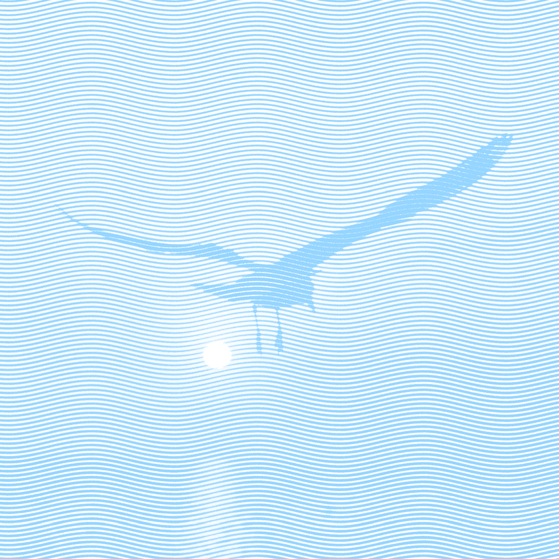 Bird flying in an open sky with a textured blue line overlay. 