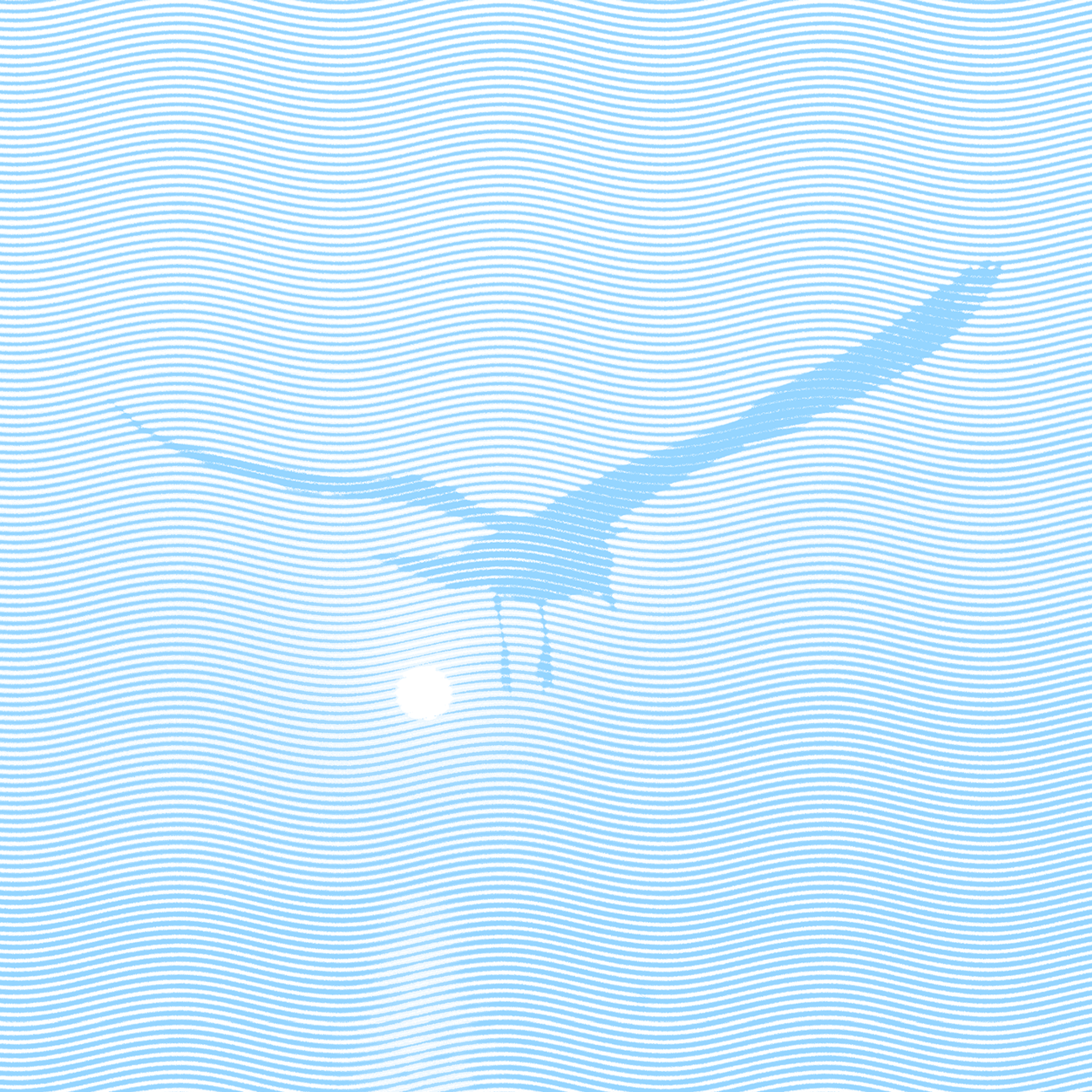 Bird flying in an open sky with a textured blue line overlay.