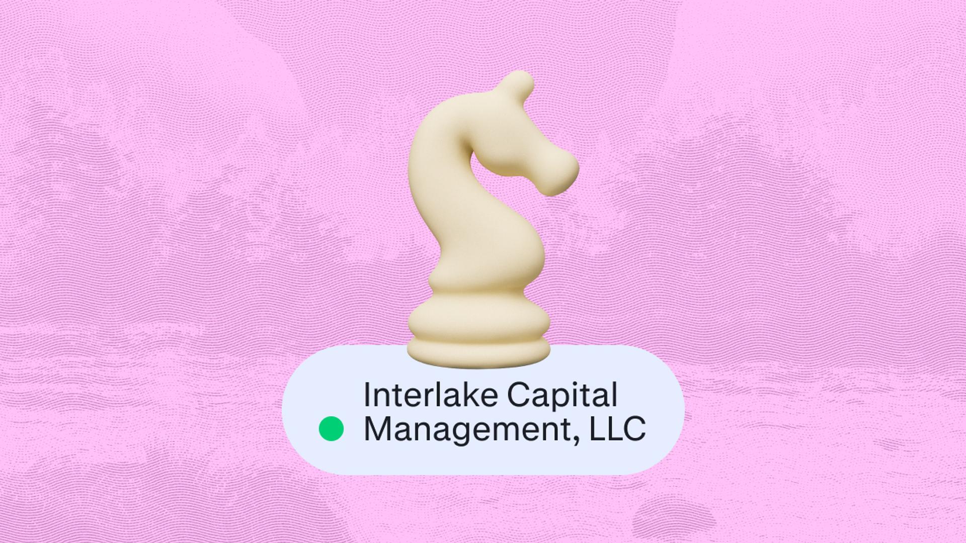 Chess piece on pink background with the text, "Interlake Capital Management, LLC"