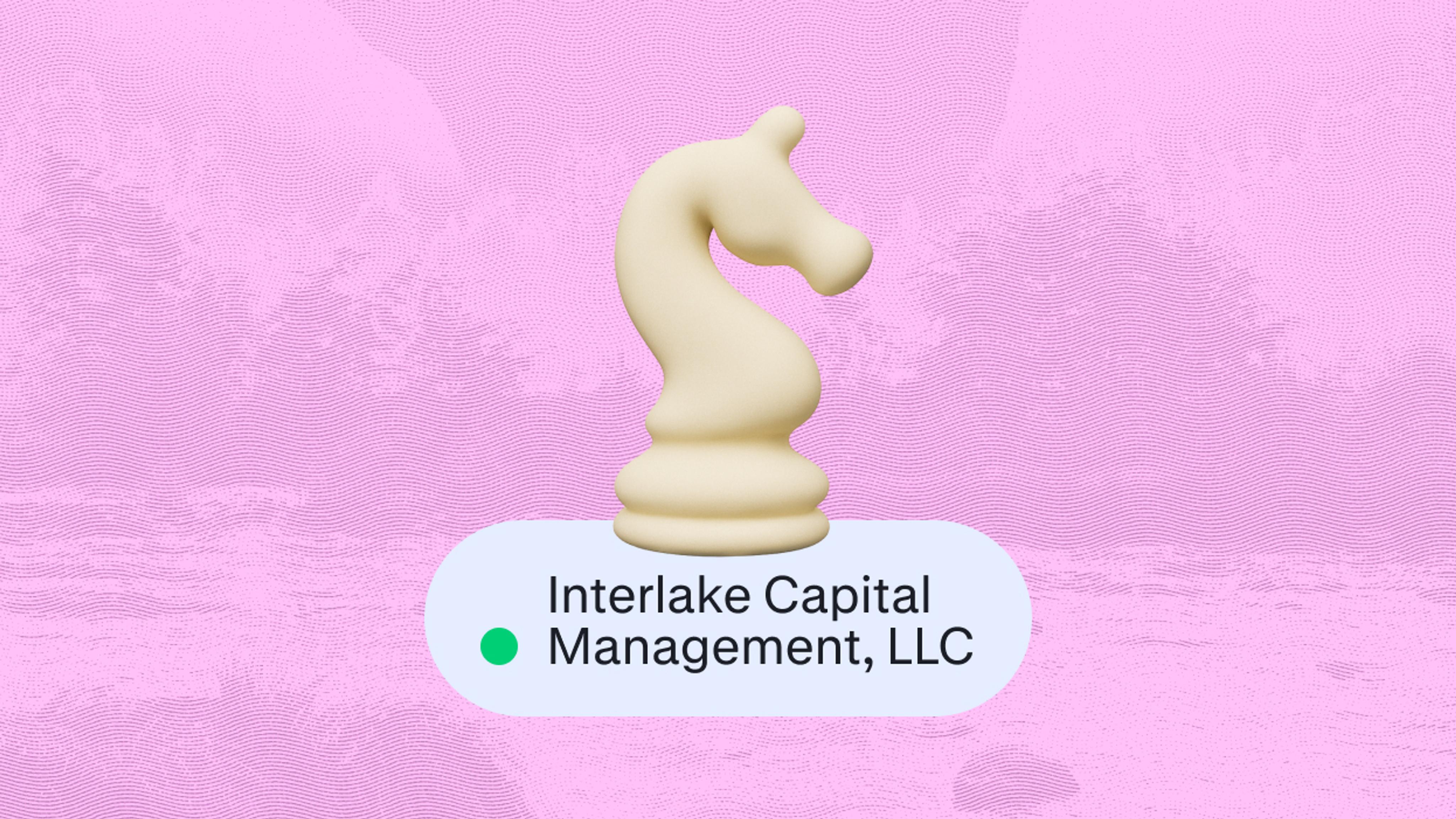 Chess piece on pink background with the text, "Interlake Capital Management, LLC"