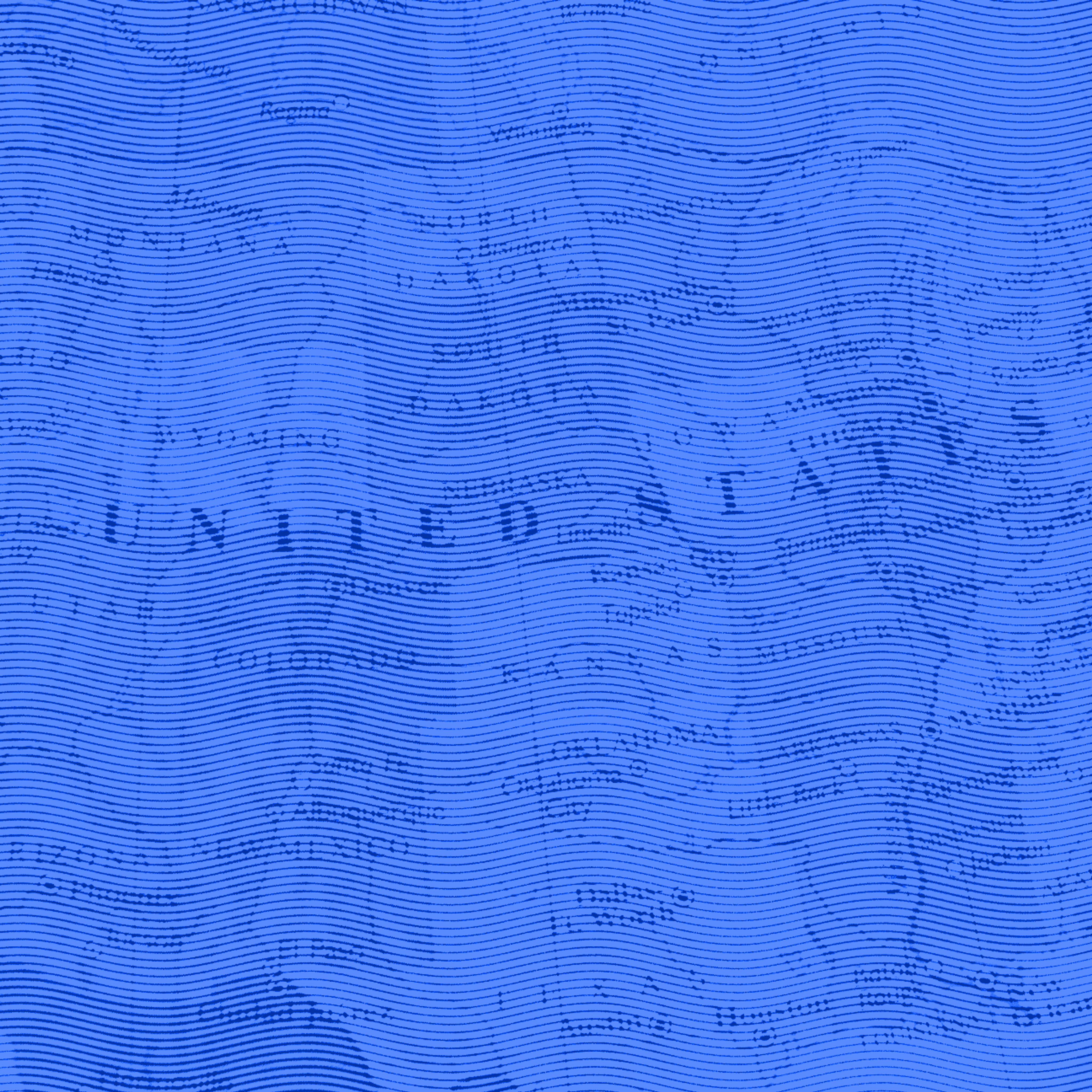 Map of the United States with a blue overlay wavy pattern.