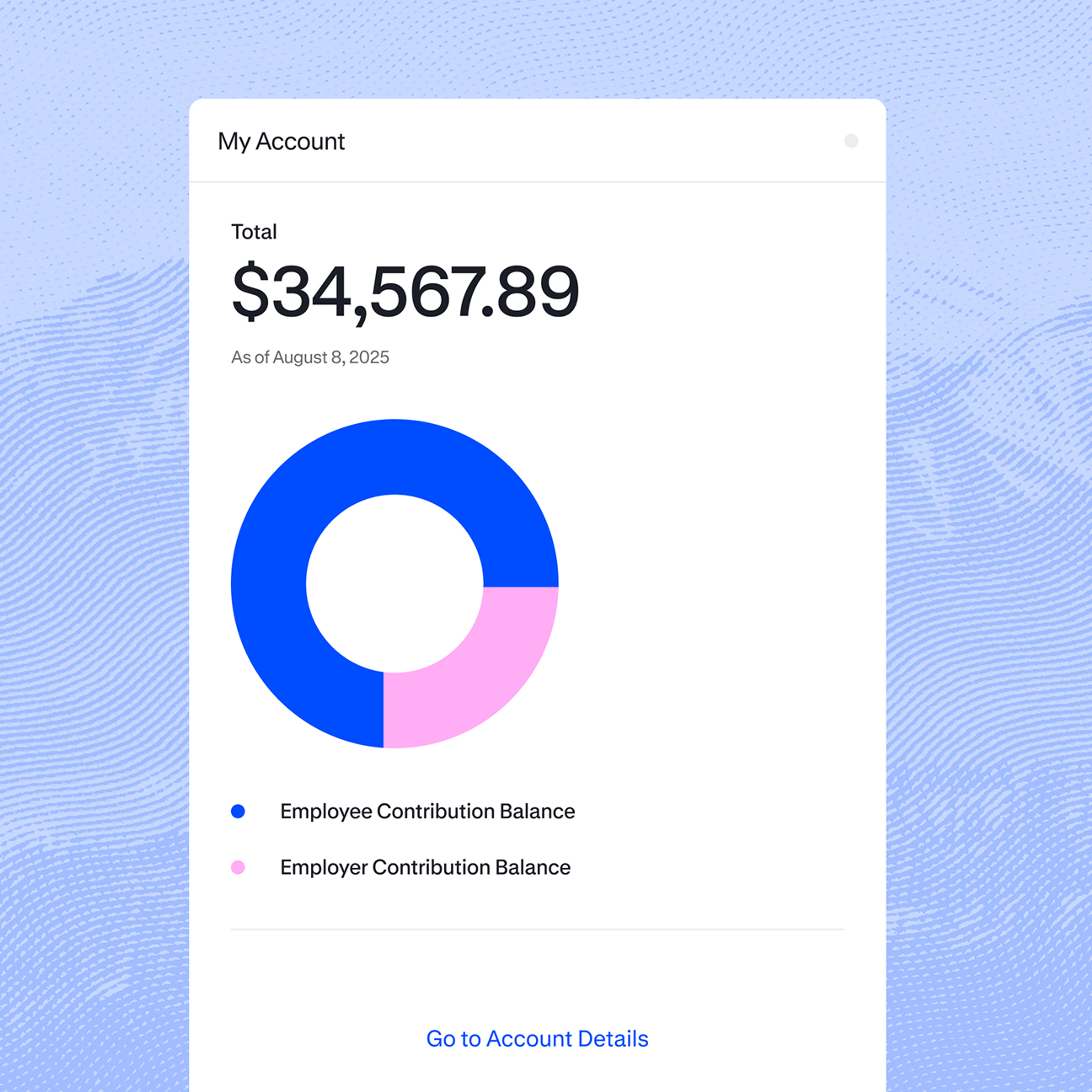 balance screen with money above circle chart of balance breakdown