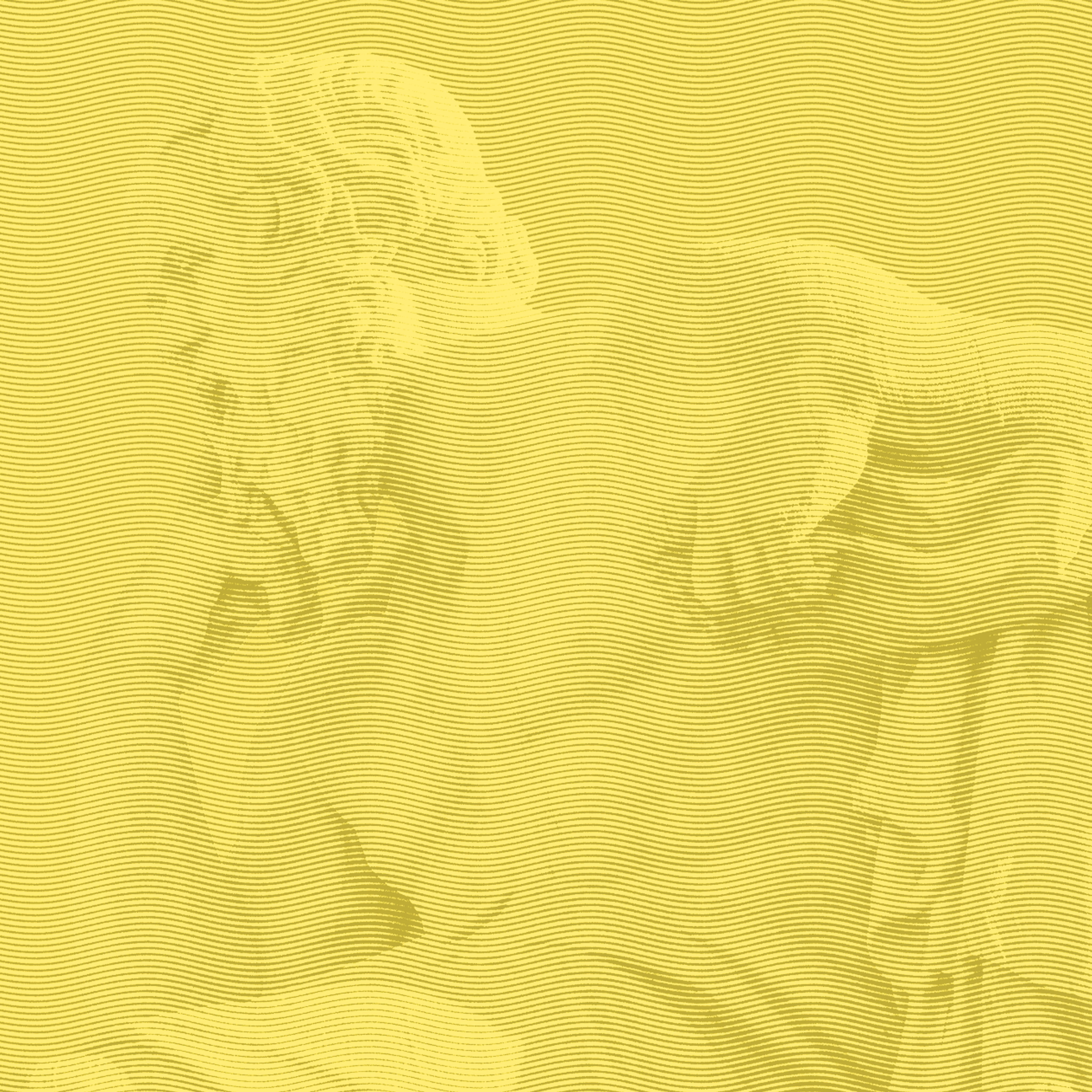 Statue of the thinker with a yellow textured line overlay