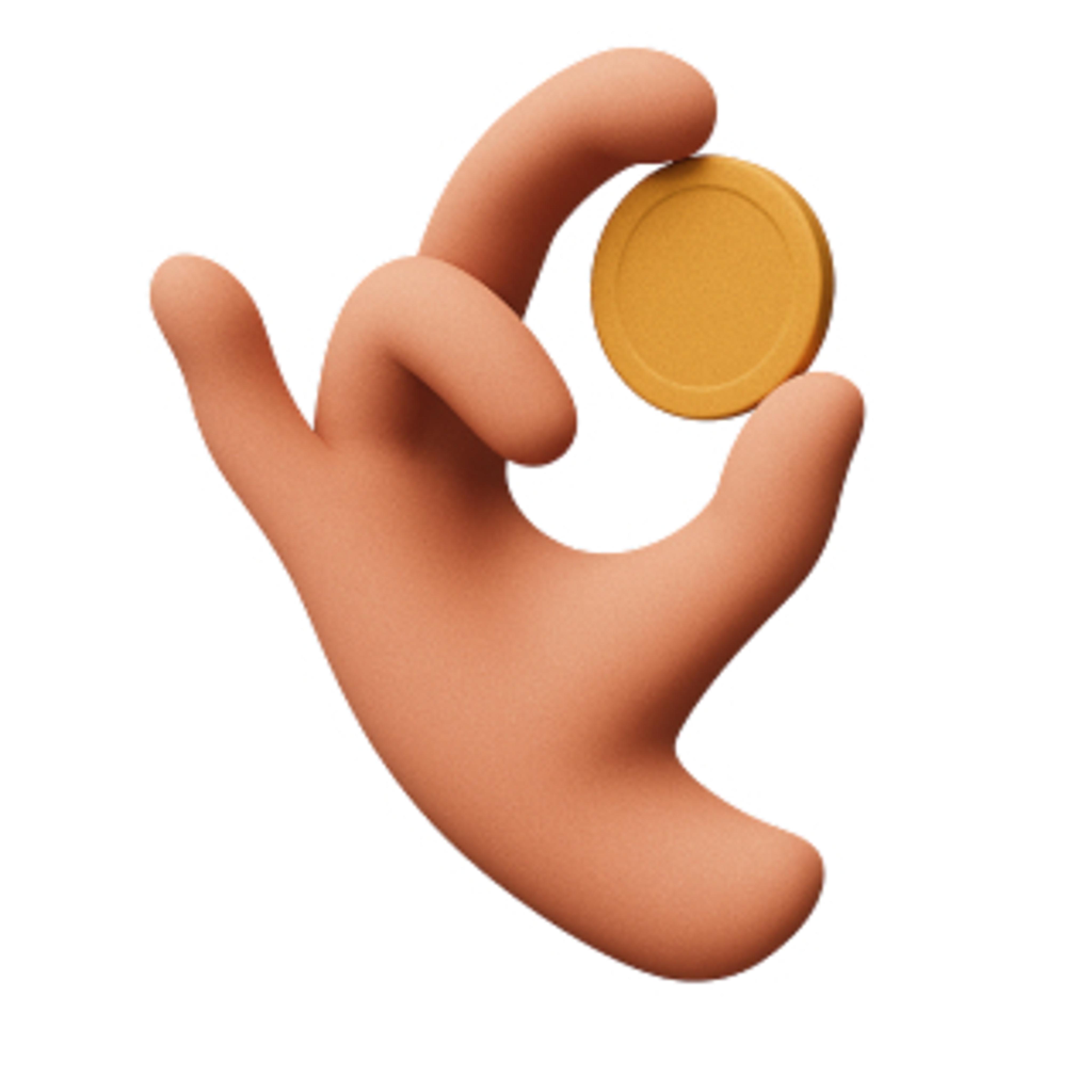Graphic of a hand holding a gold coin between thumb and middle finger