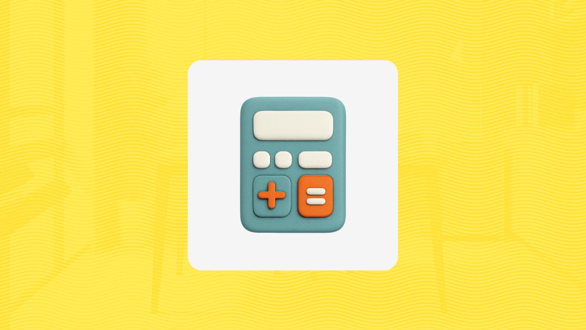 blue calculator, yellow textured background
