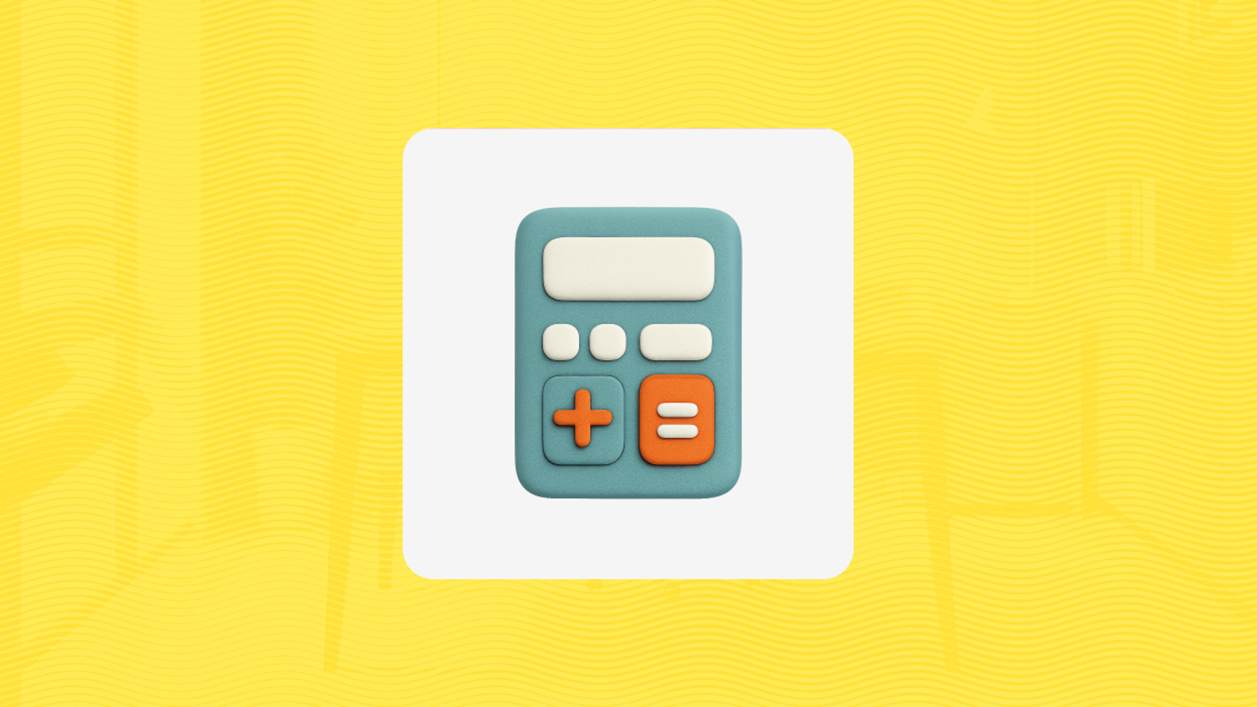 blue calculator, yellow textured background