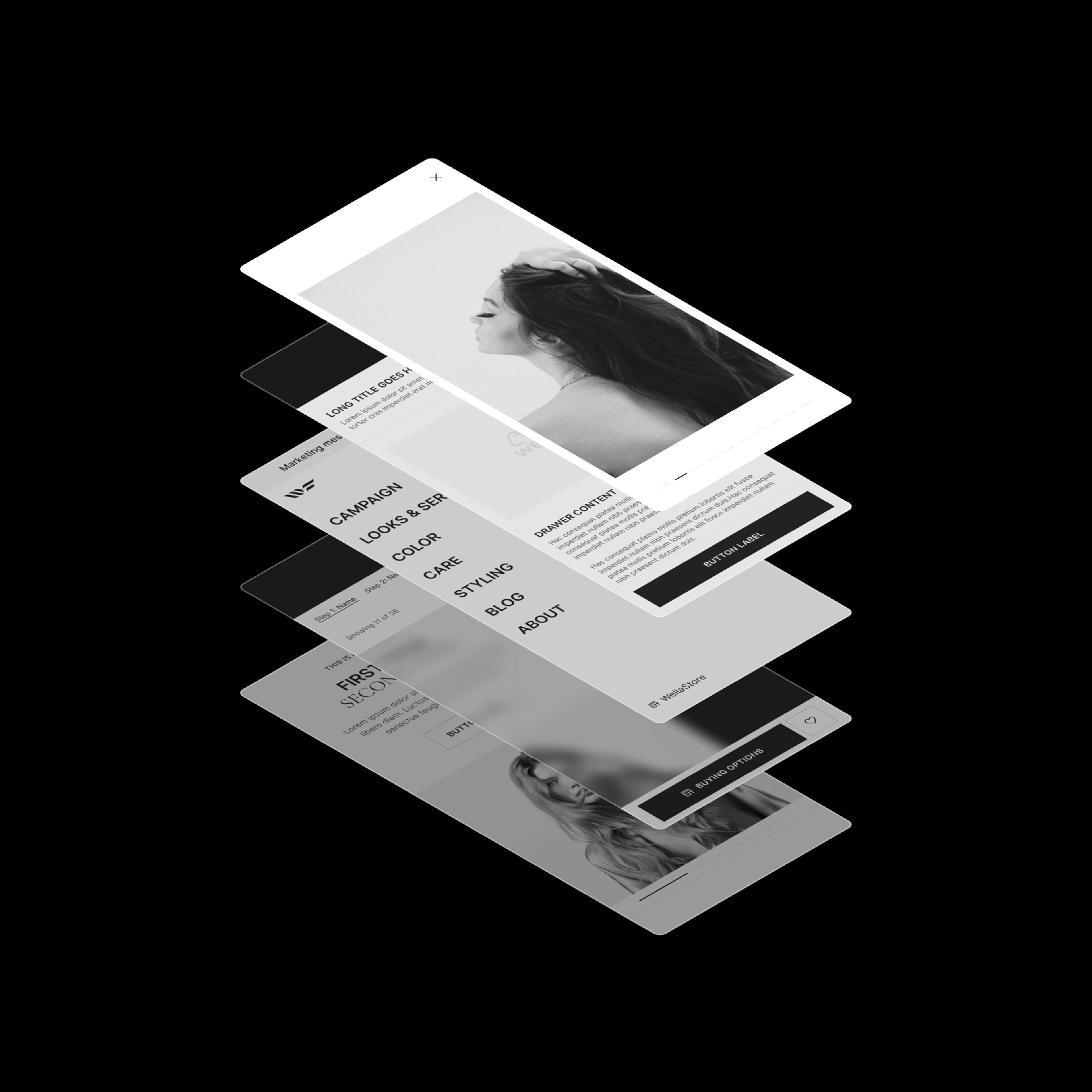 White Label Website Factory homepage template displayed on an iPhone, featuring a black-and-white editorial hero with bold typography and call-to-action button