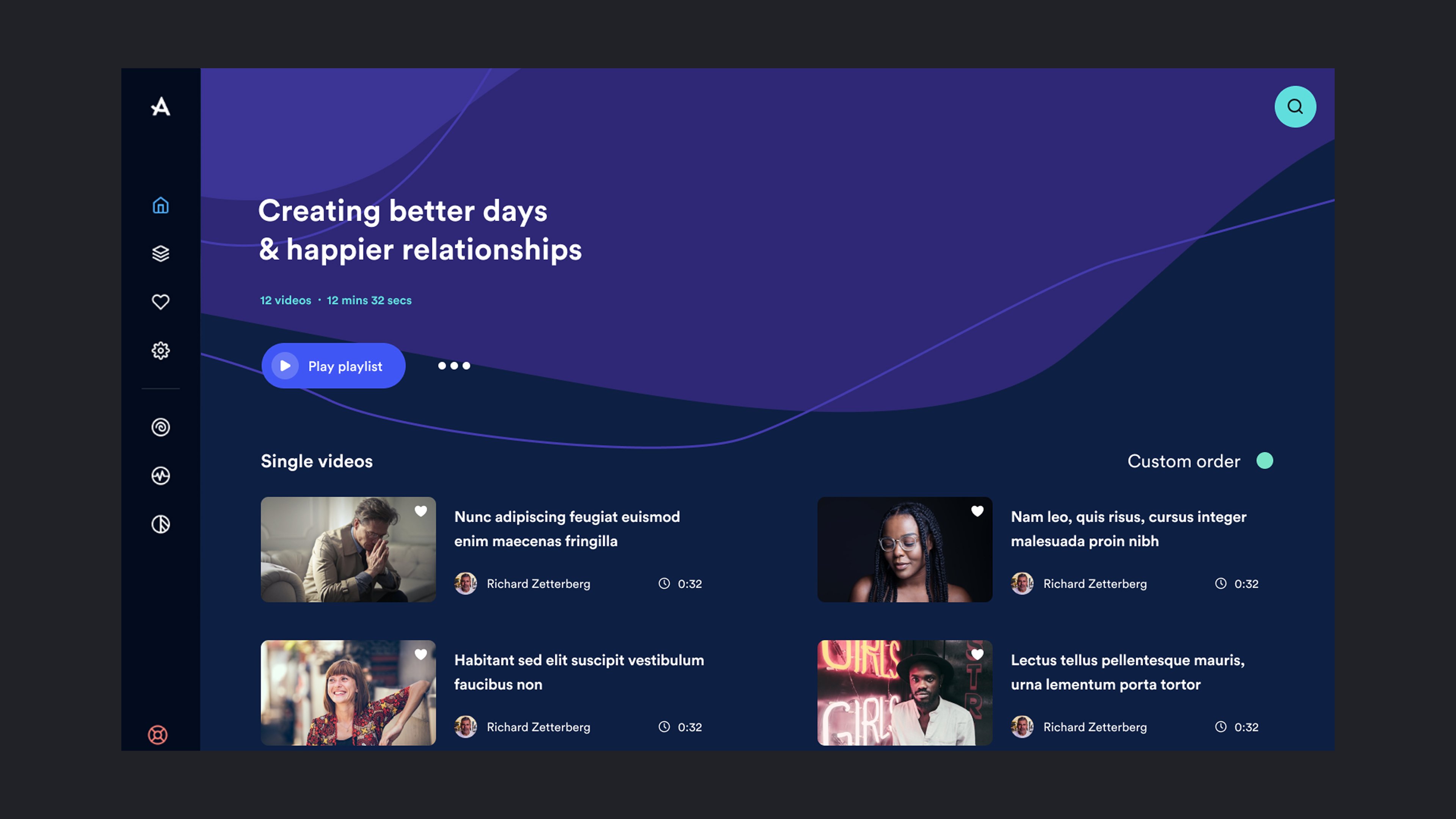Playlist screen for ashia platform