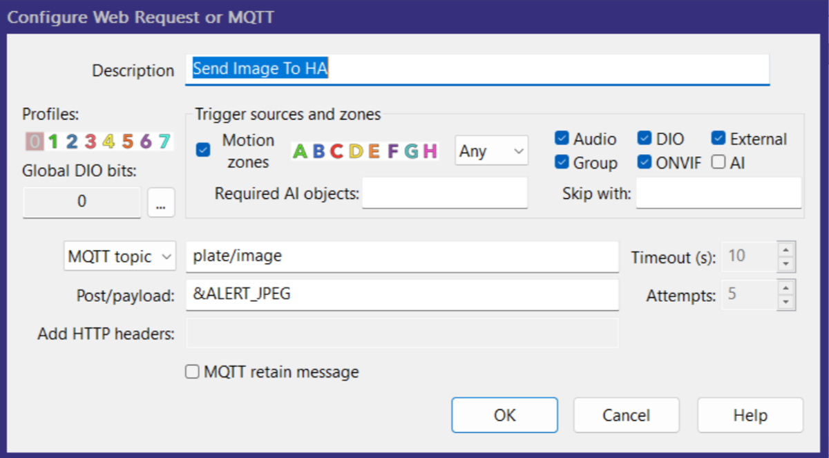 MQTT Image Payload Settings