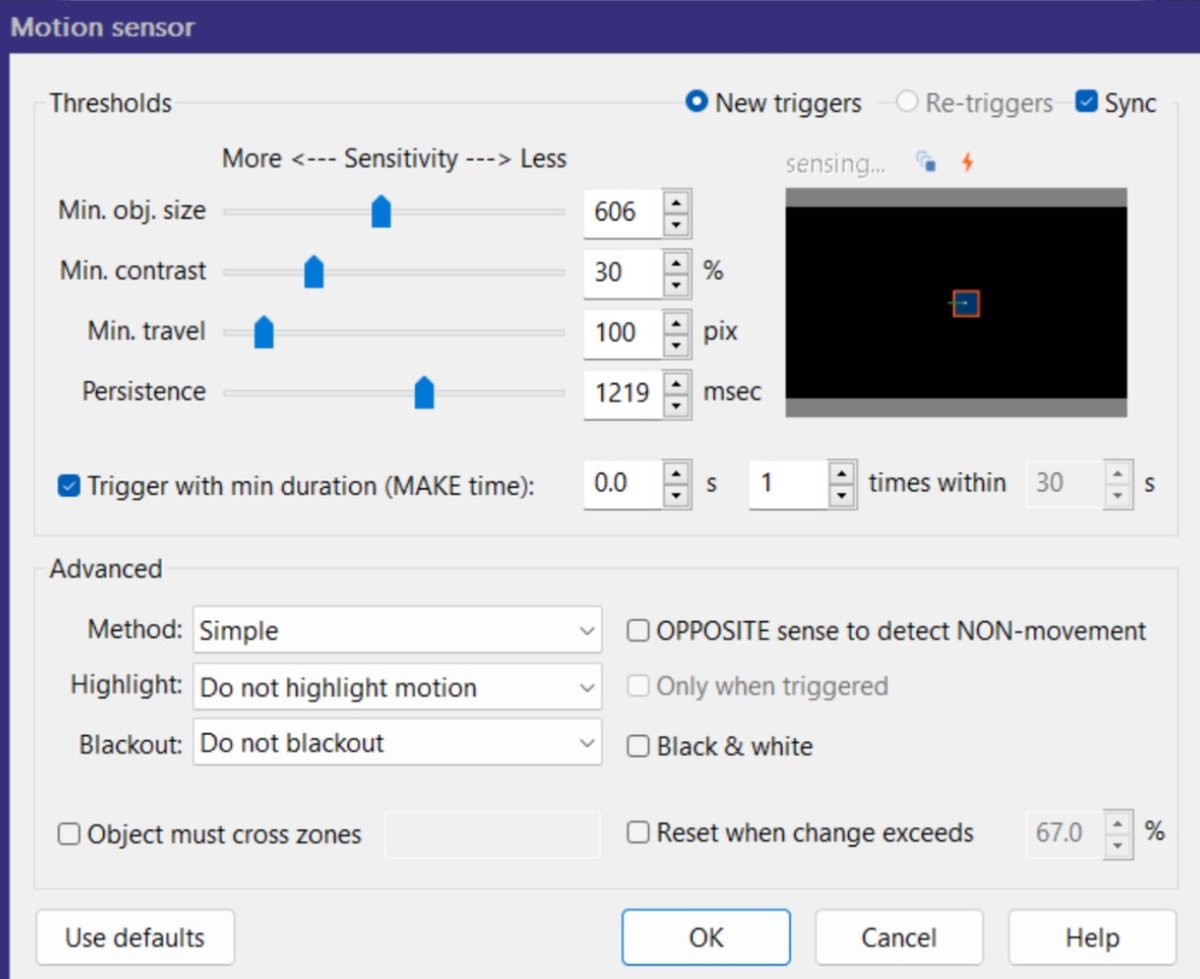 License plate camera motion sensor settings