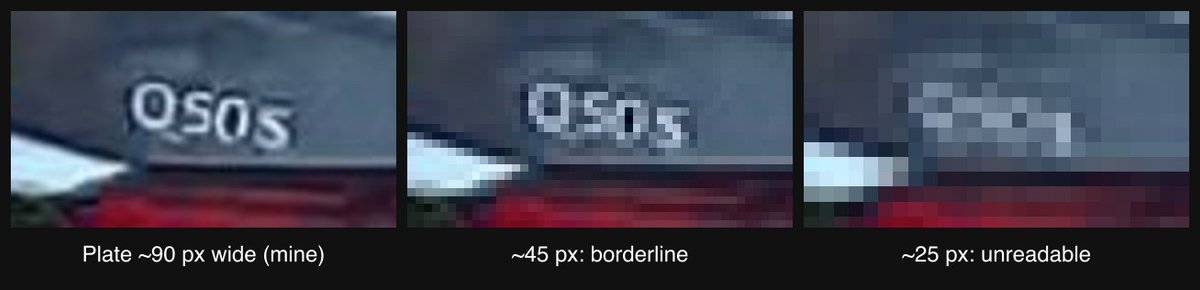 The same badge text at roughly 90, 45 and 25 pixels of plate width