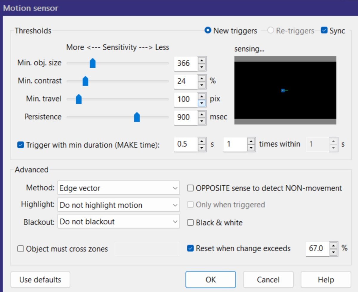 Doorbell motion sensor settings