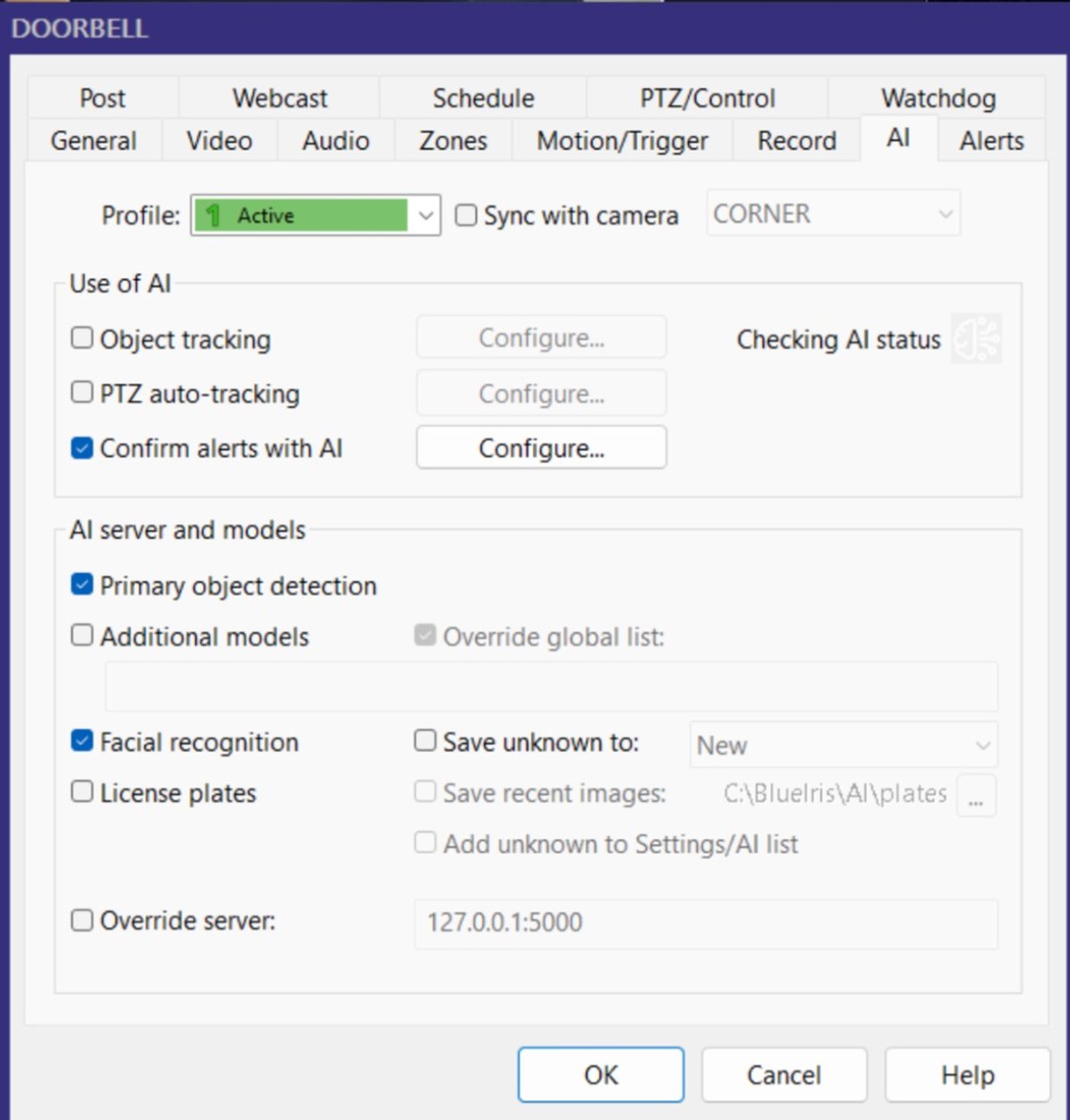 Doorbell camera AI settings