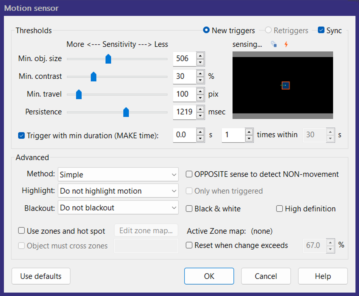 Camera Motion Sensor Settings