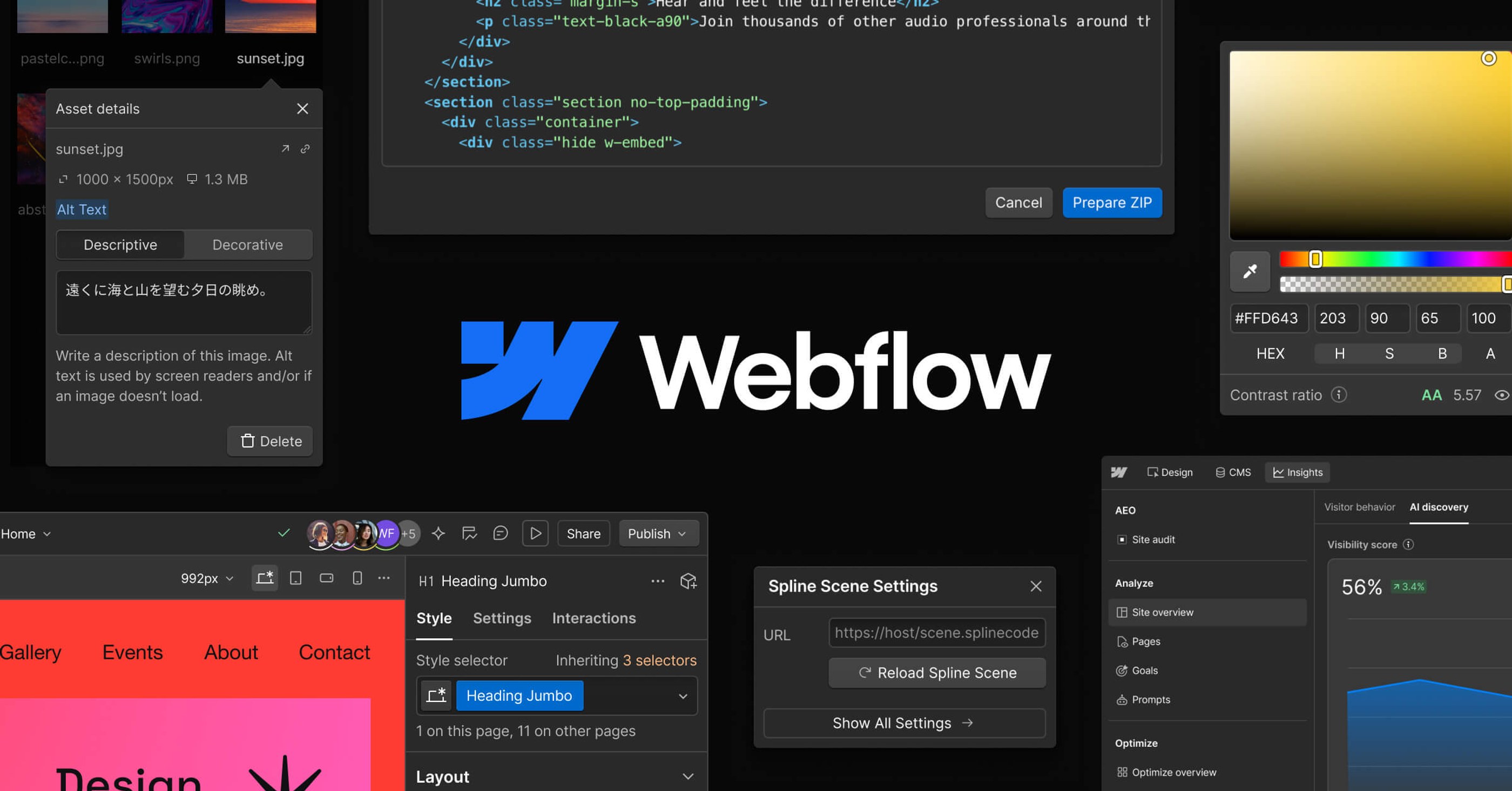 Overview of different parts of Webflow UI
