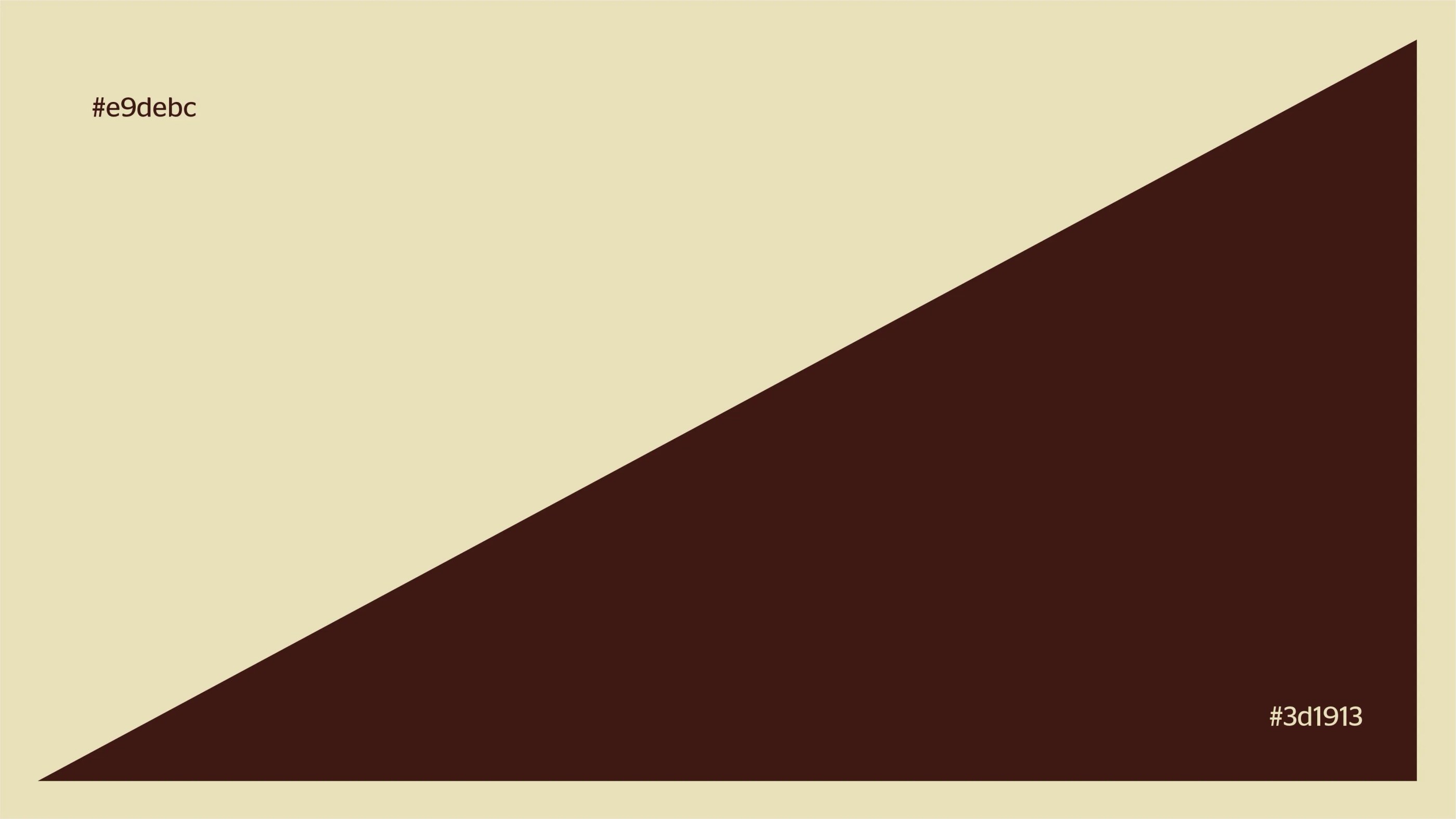 Diagonal color block design with a light beige upper left area labeled #e9debc and a dark brown lower right triangle labeled #3d1913.