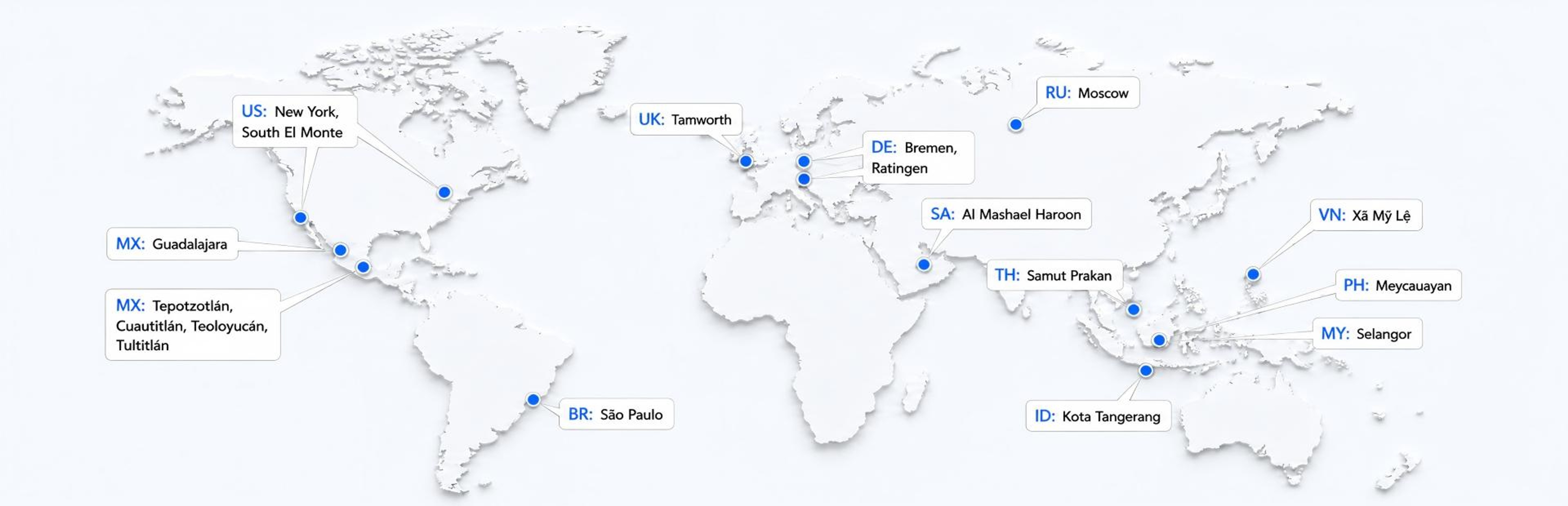 Map of JOOAN Warehouses