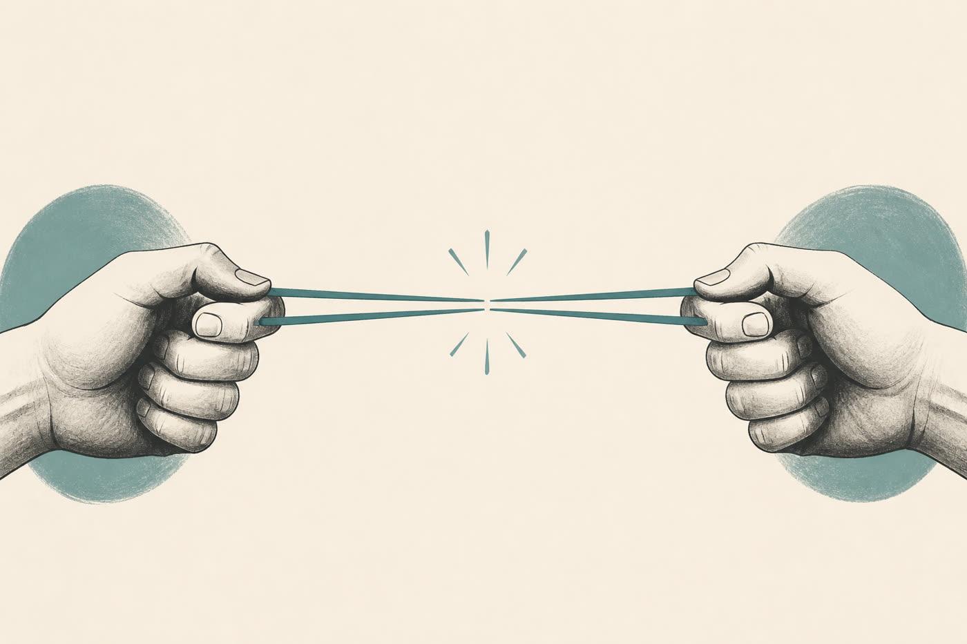 Karet gelang ditarik hampir putus — metafora override vs default