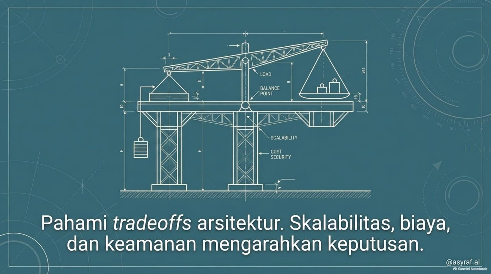 Skalabilitas, biaya, dan keamanan mengarahkan keputusan arsitektur.
