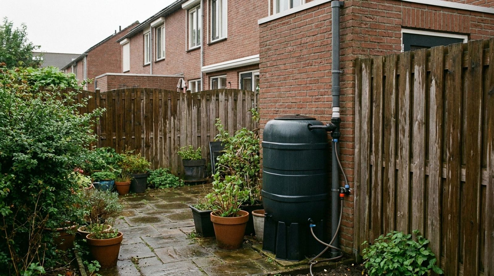 Regenwateropvang bij een rijtjeshuis