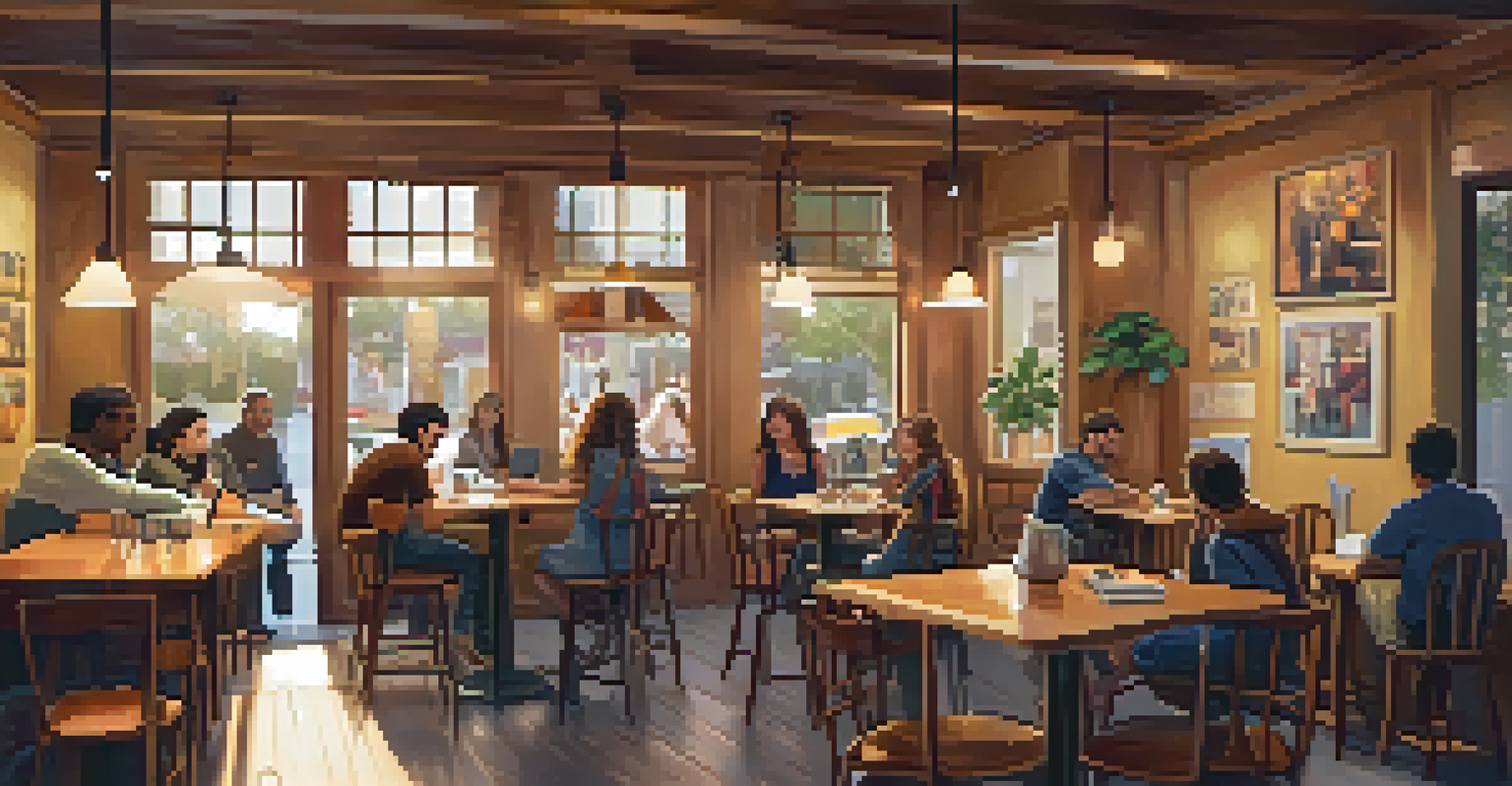 A cozy café interior with a guest musician teaching a guitar workshop to enthusiastic participants.