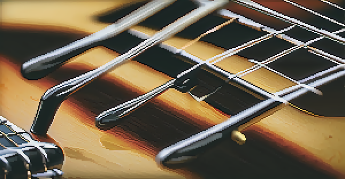 A close-up view of a guitar fretboard showing fingers playing the A melodic minor scale, with soft lighting and a warm color palette.