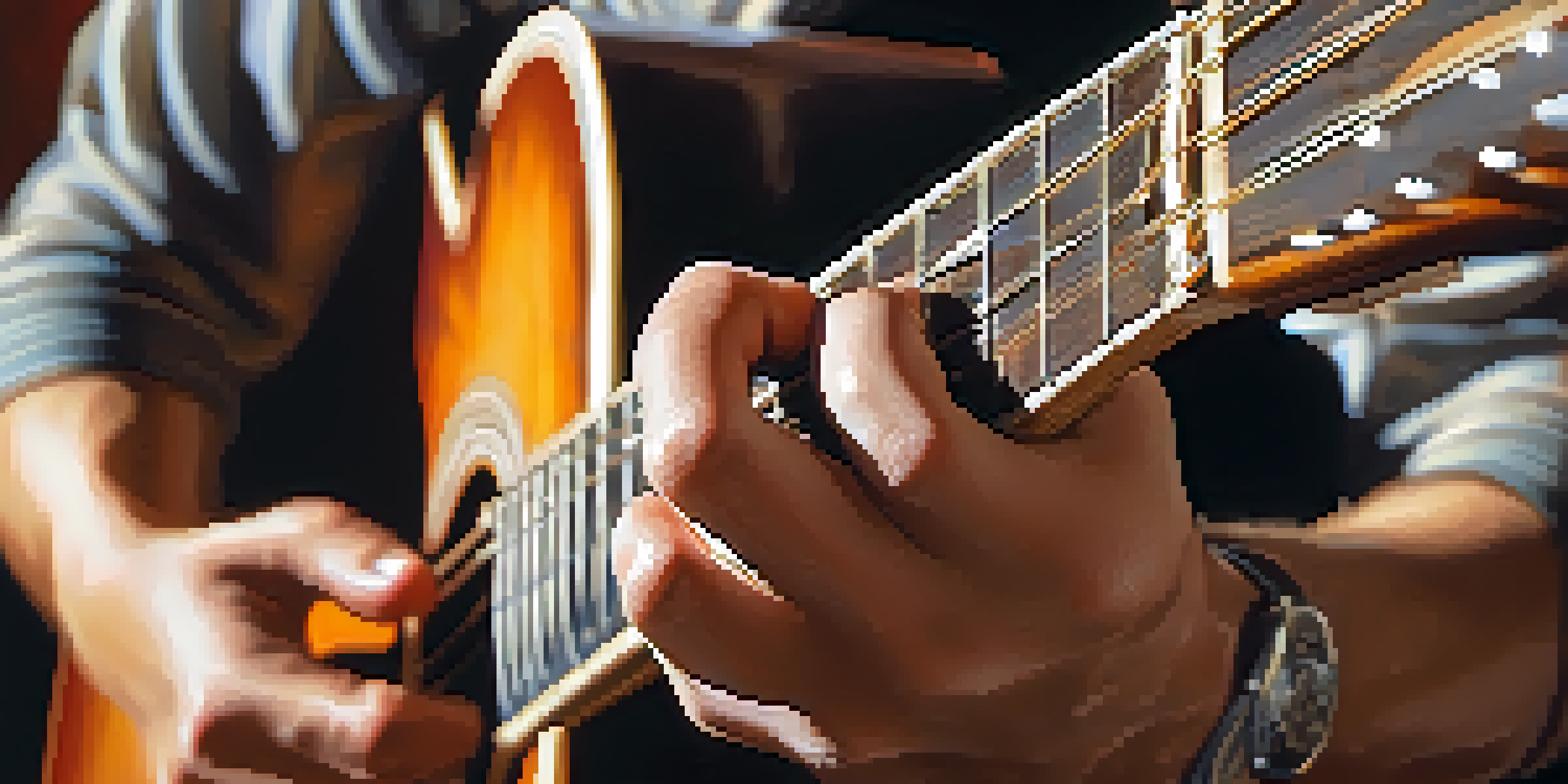 A close-up of a musician's hands playing an acoustic guitar, showing intricate fingerpicking patterns and warm, ambient lighting.