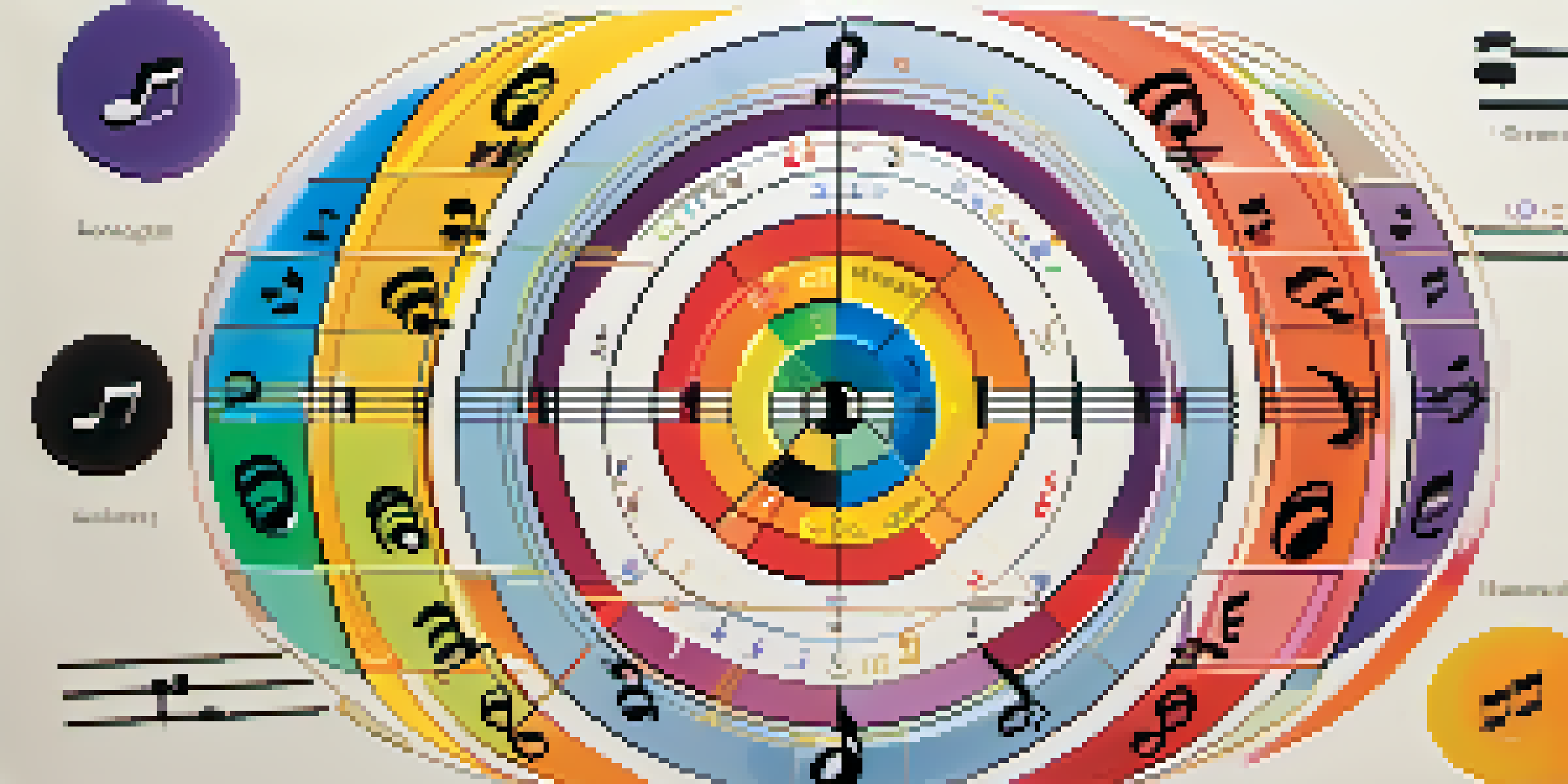 A colorful Circle of Fifths diagram illustrating musical keys on a gradient background.