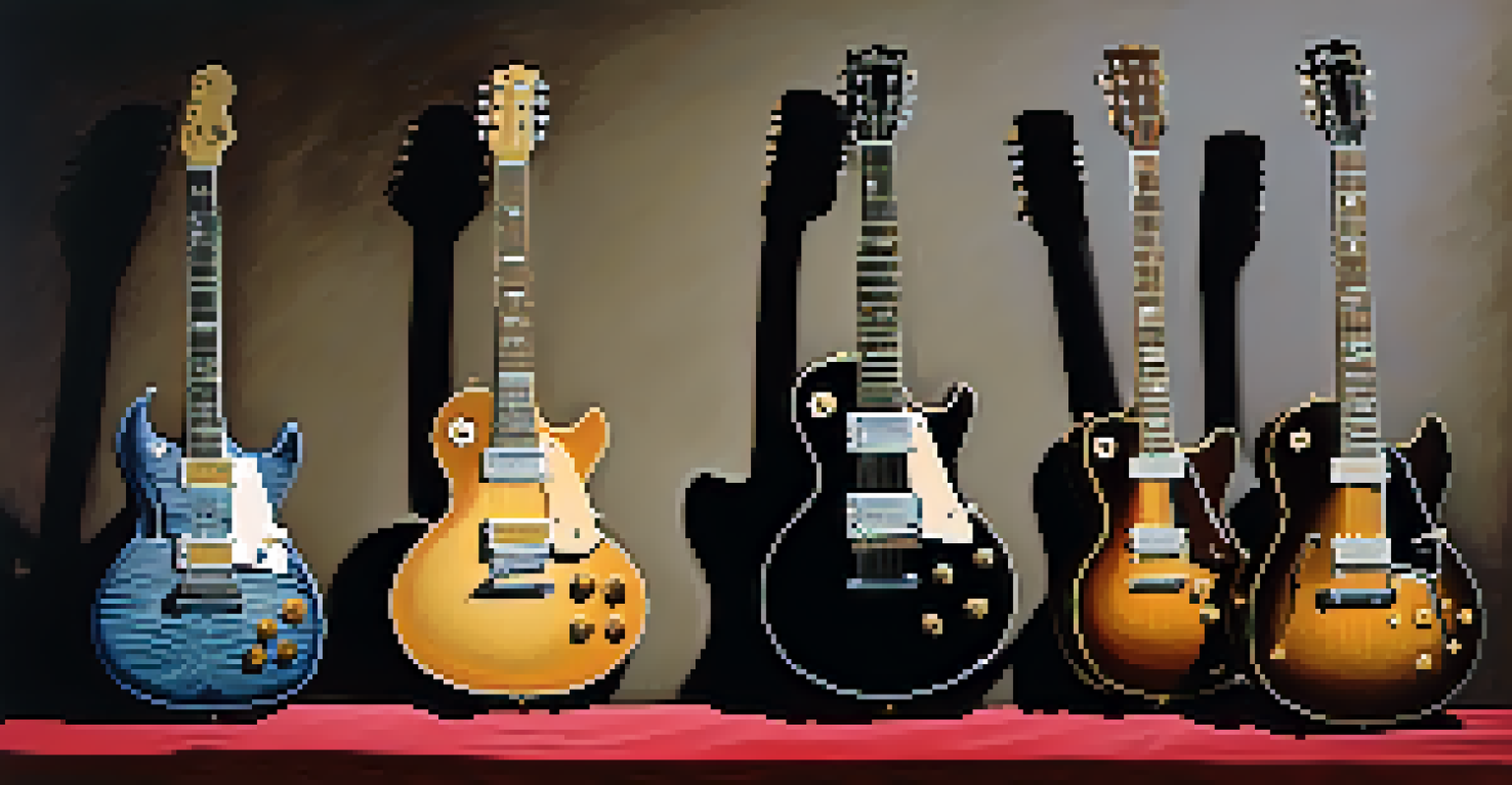 An artistic arrangement of a Fender Stratocaster, Gibson Les Paul, and Yamaha acoustic guitar on dark velvet, showcasing their finishes under soft lighting.