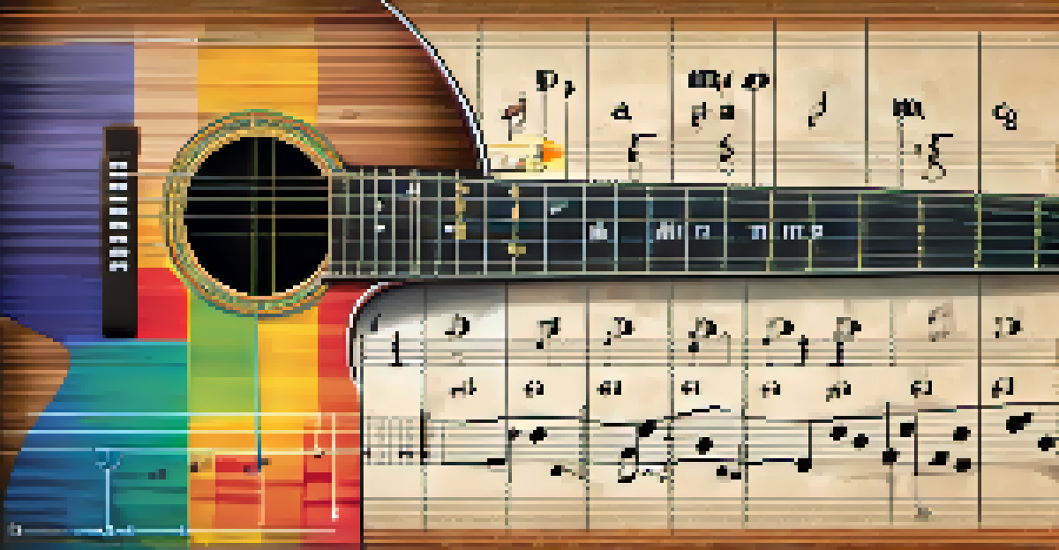 An infographic displaying common major and minor triad shapes on a guitar fretboard with labeled chord shapes.