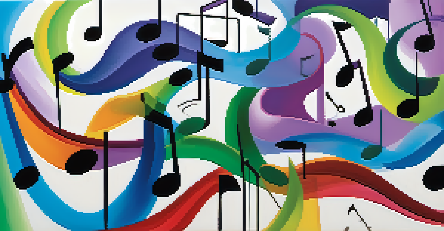 An abstract illustration of musical notes and scales in vibrant colors, representing the melodic minor scale.