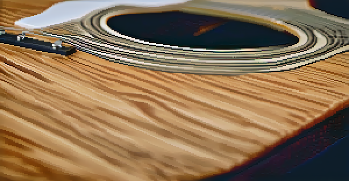 A detailed view of a maple guitar neck with visible grain patterns, set in a softly lit music studio with guitar picks around.