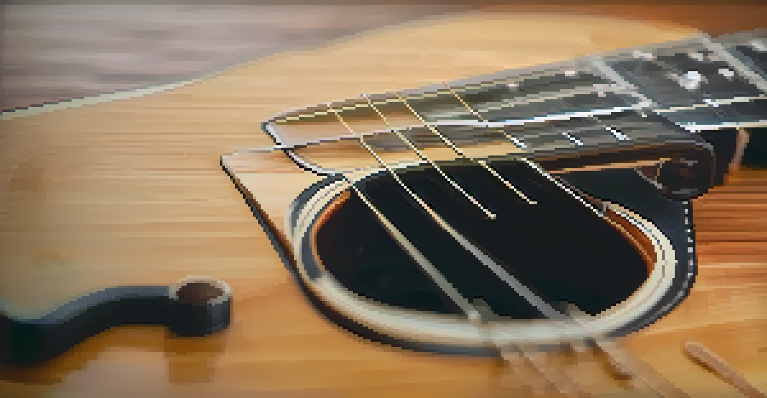 A close-up view of a guitar neck with a C shape profile, showing its smooth contours and wood grain in warm light.