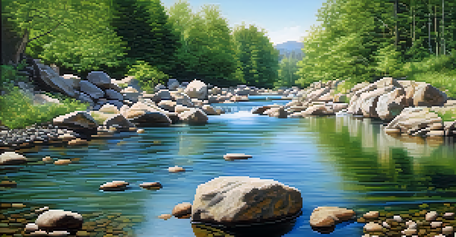 A flowing river in a lush landscape, symbolizing the concept of signal flow with clear water and greenery.