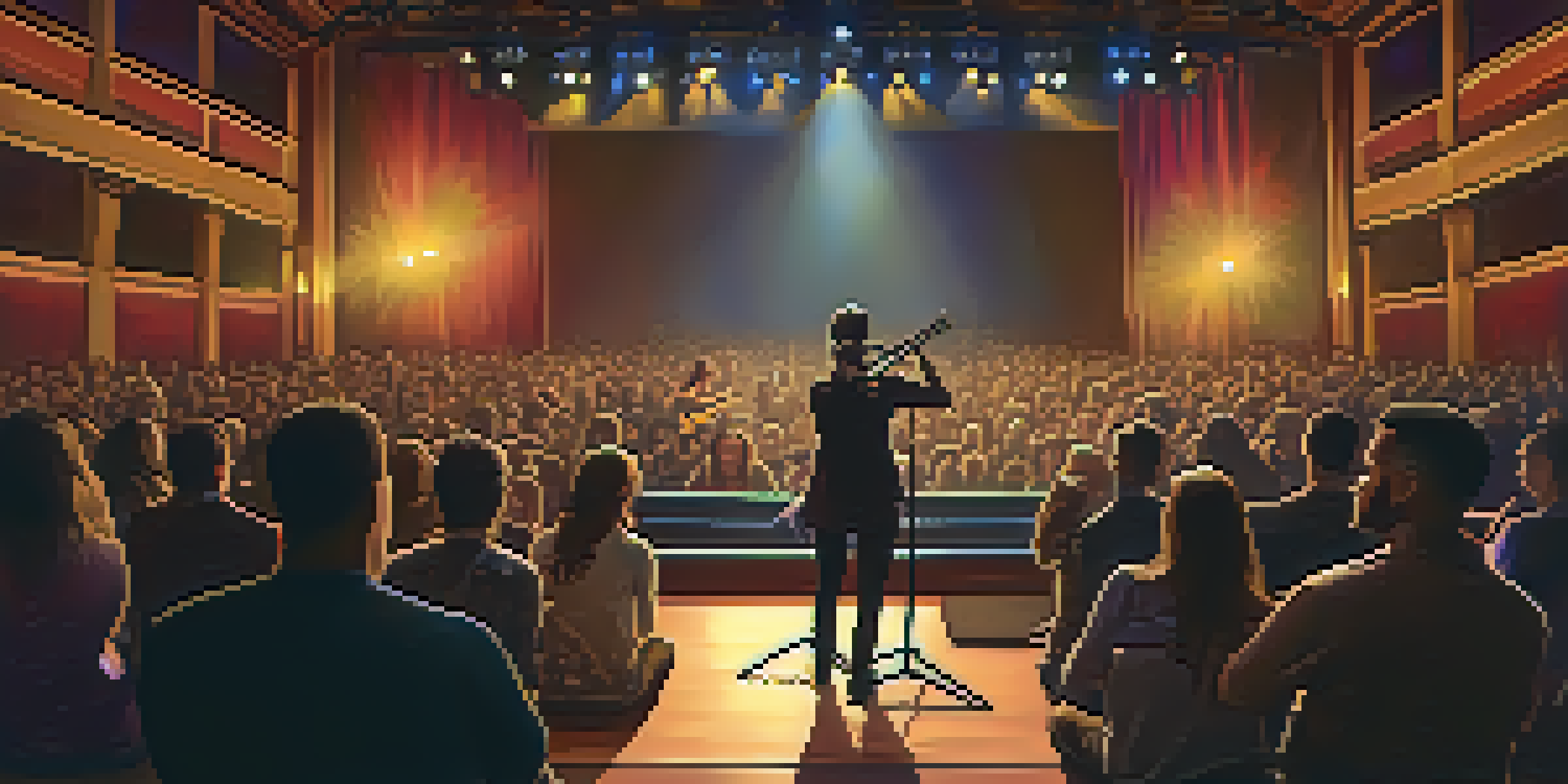 A musician playing guitar on a dimly lit stage with candlelight, surrounded by an emotionally engaged audience.