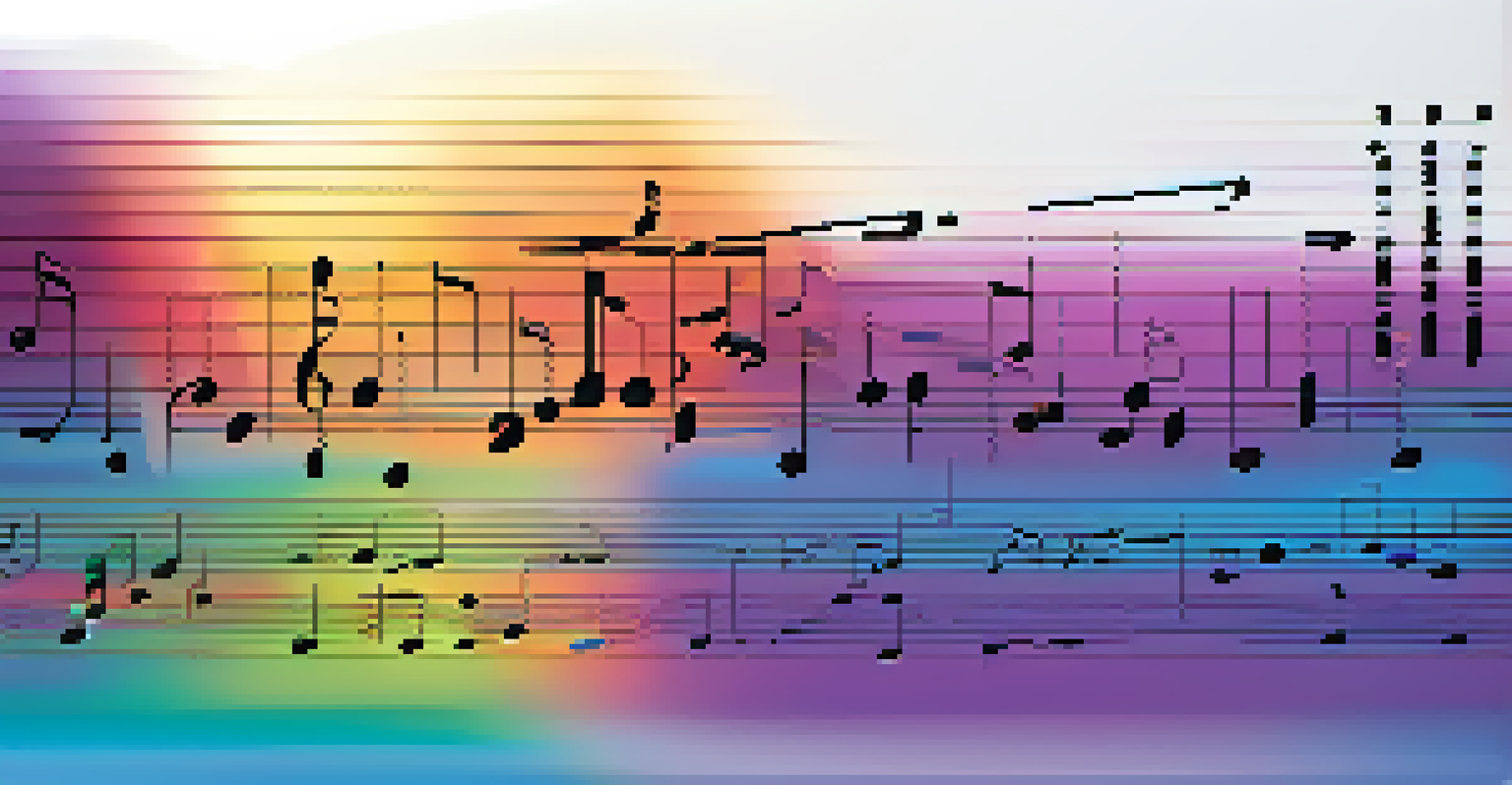 Colorful sound waves illustrating musical intervals on a gradient background of blues and purples.