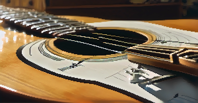 A close-up view of a guitar with open tuning pegs and strings arranged in open D tuning, illuminated by warm sunlight in a cozy music room.