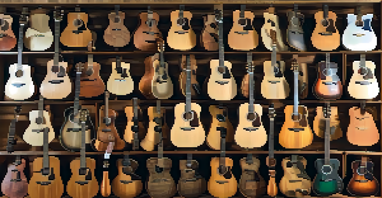 Display of different guitar soundboards made from spruce, mahogany, and cedar on a wooden table, with labels and soft lighting.