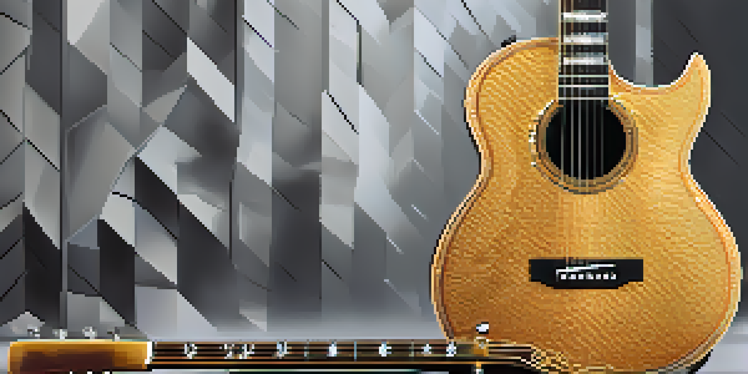 A close-up of a carbon fiber guitar, highlighting its textures and patterns against a softly lit background.
