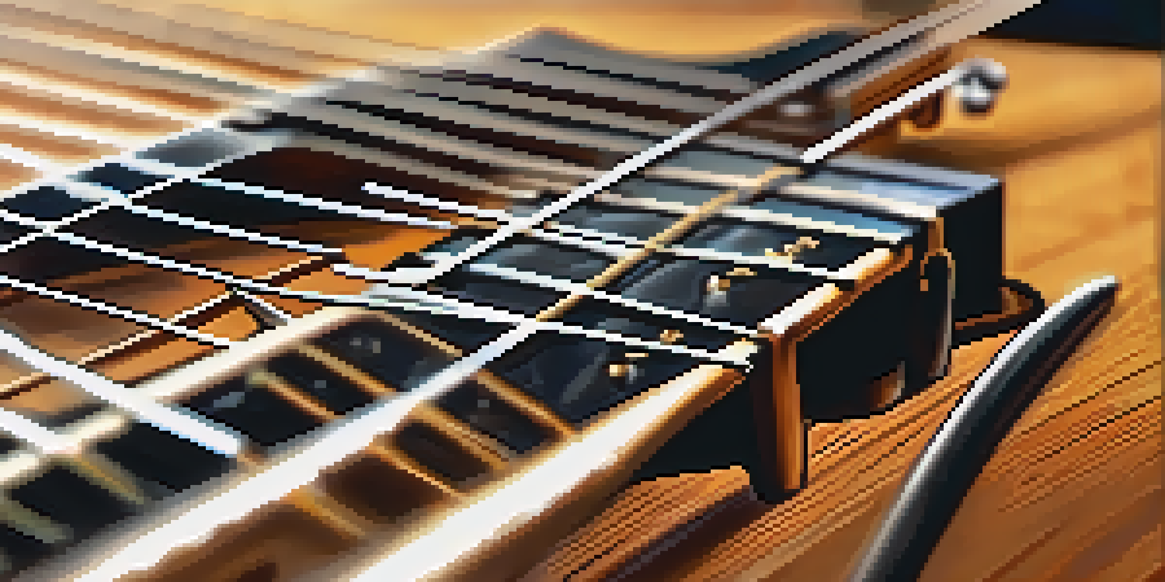 A detailed close-up of a guitar fretboard with fingers forming a major third interval, illuminated by warm lighting.