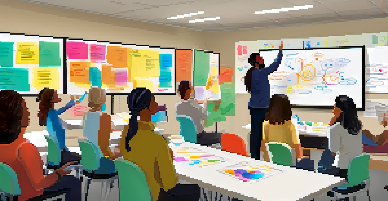 A workshop environment with a facilitator engaging participants, who are raising their hands to contribute in a brightly lit room.