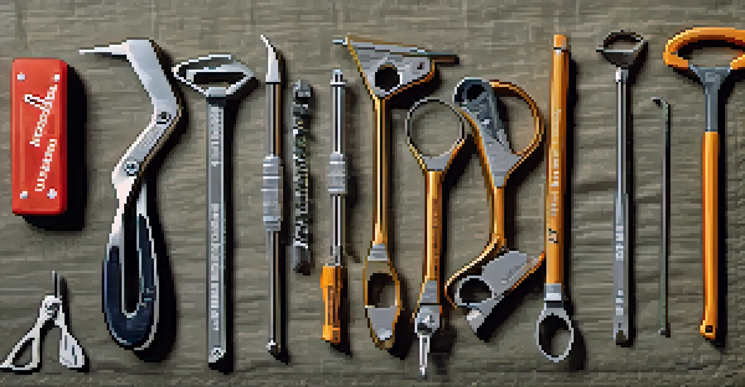 An artistic arrangement of guitar maintenance tools on a textured fabric background.